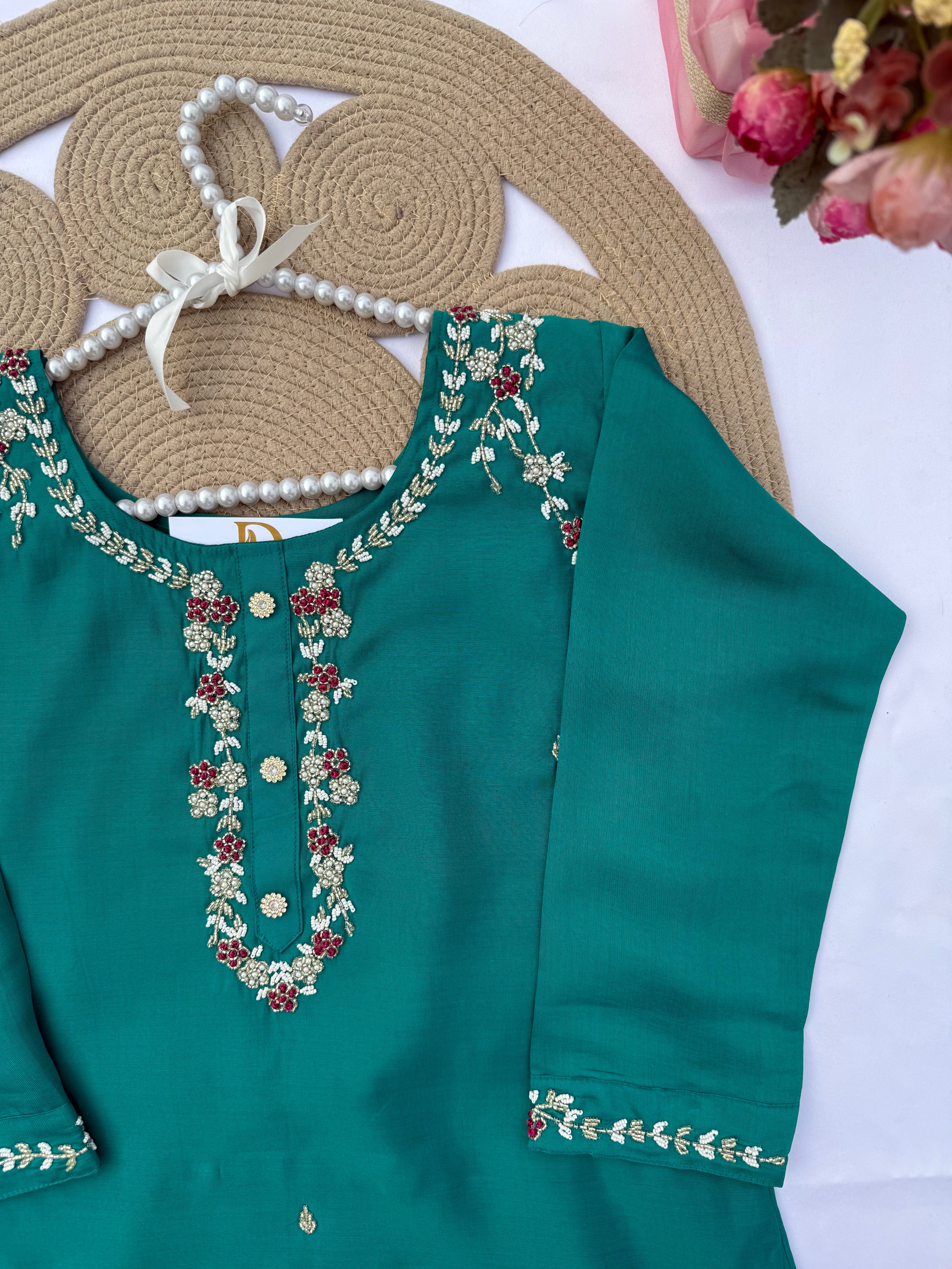 S127 Vichitra Silk Suit Set with Handwork & Jacquard Dupatta