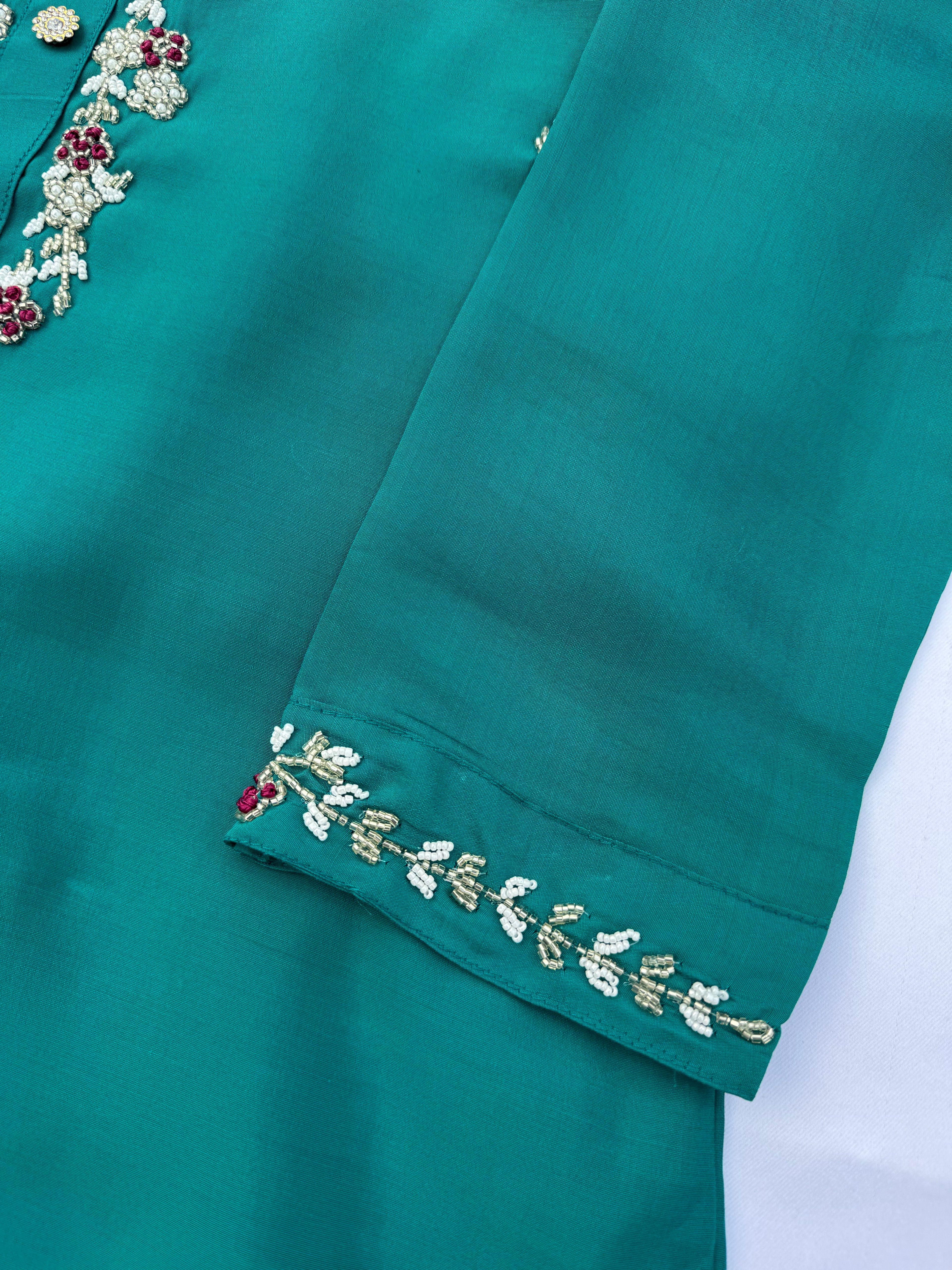 S127 Vichitra Silk Suit Set with Handwork & Jacquard Dupatta