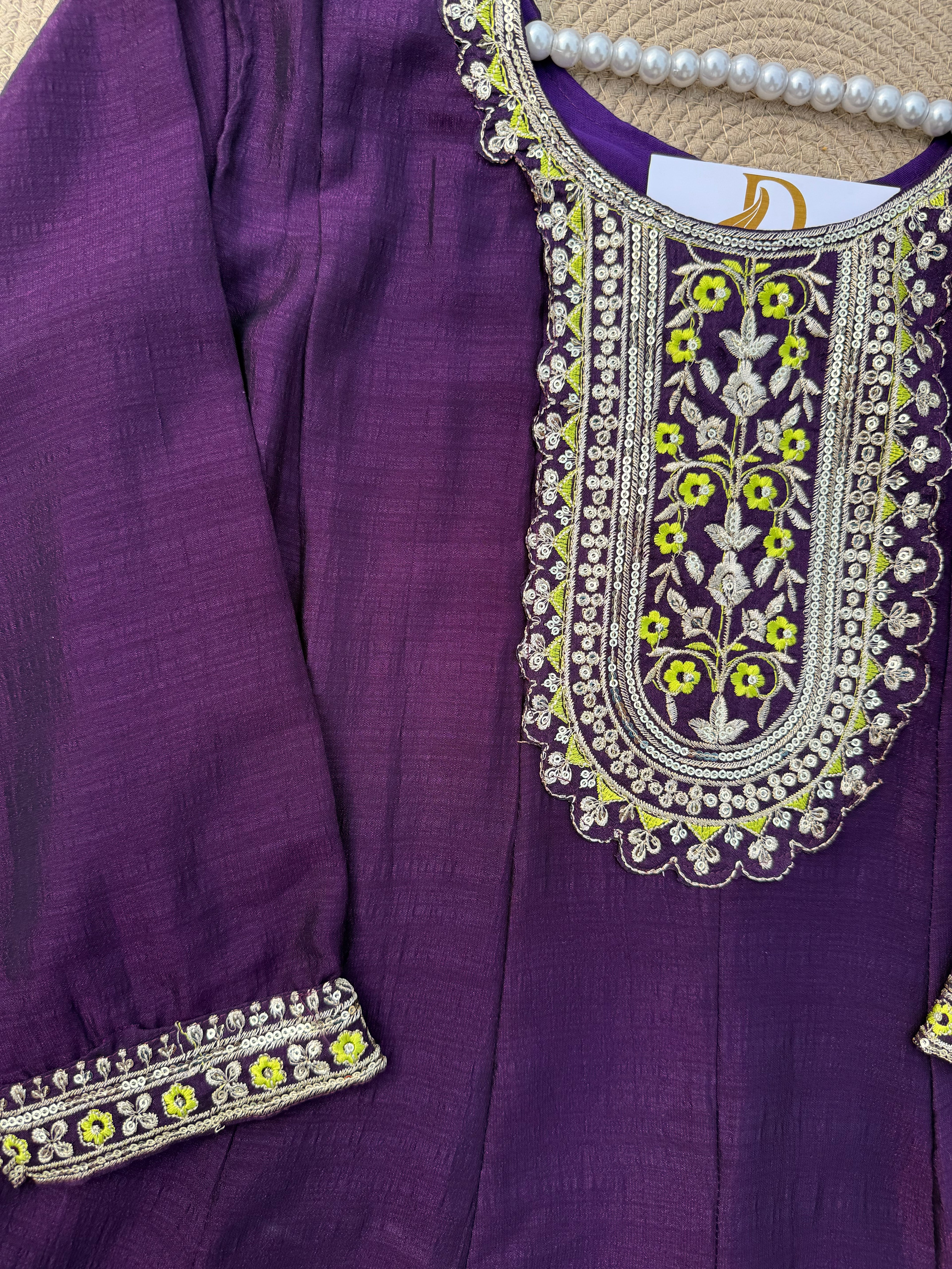 A108 Vichitra Silk Suit Set with Contrast Embroidery & Dupatta