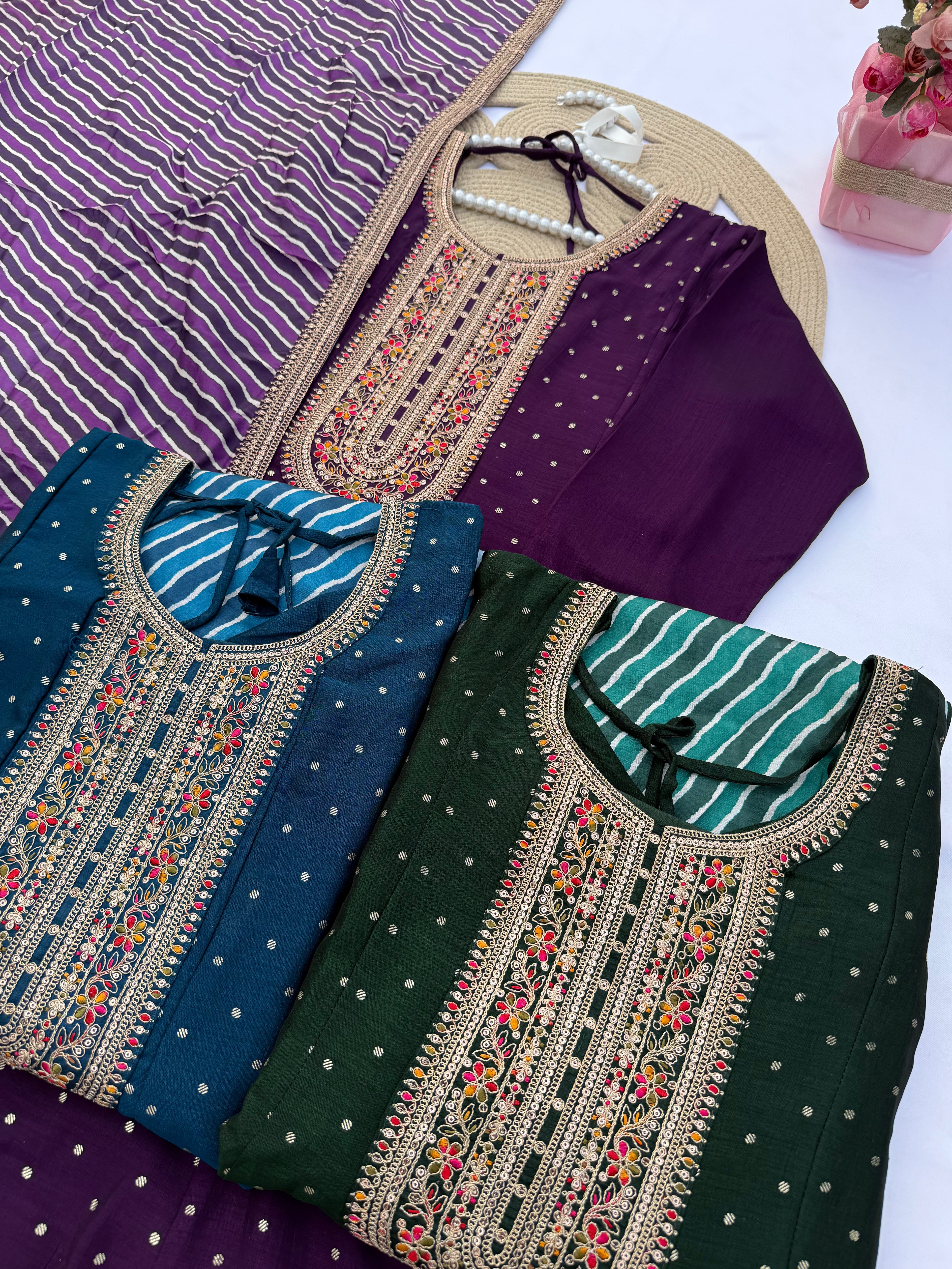 A109 – Vichitra Silk Embroidered Suit Set