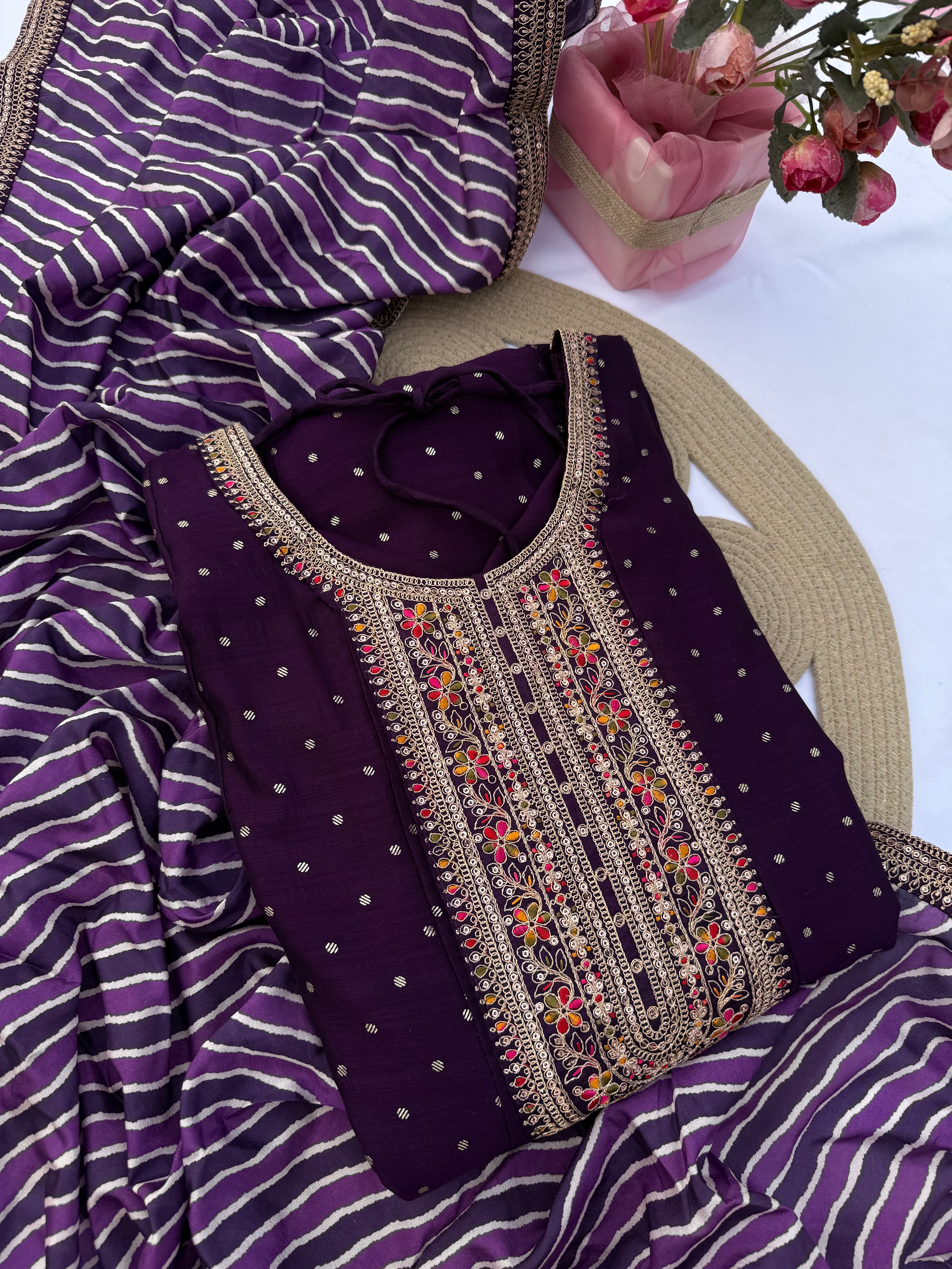 A109 – Vichitra Silk Embroidered Suit Set