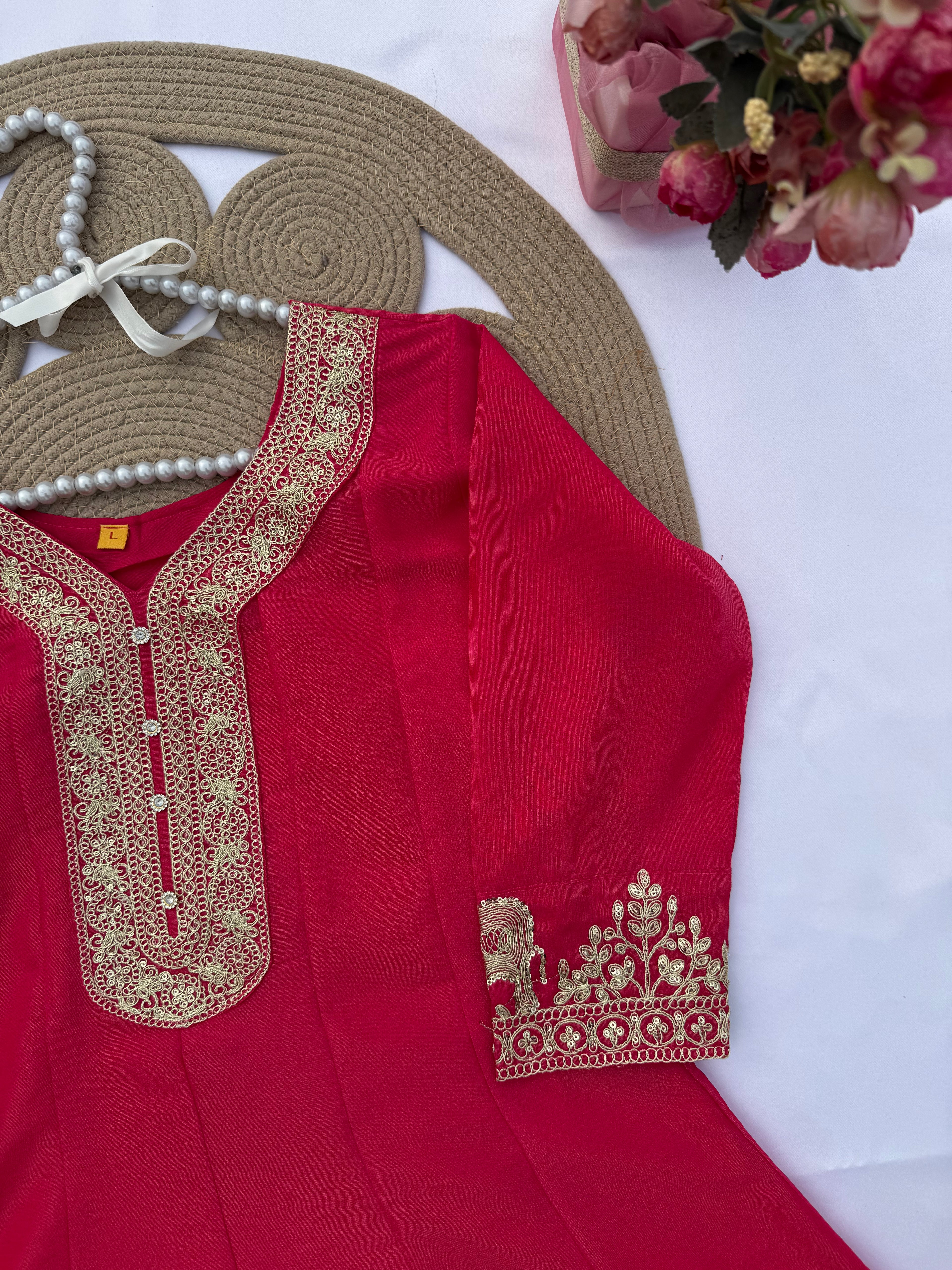 A110 Cosmos Shimmer Kurti Set with Elephant Embroidery Dupatta