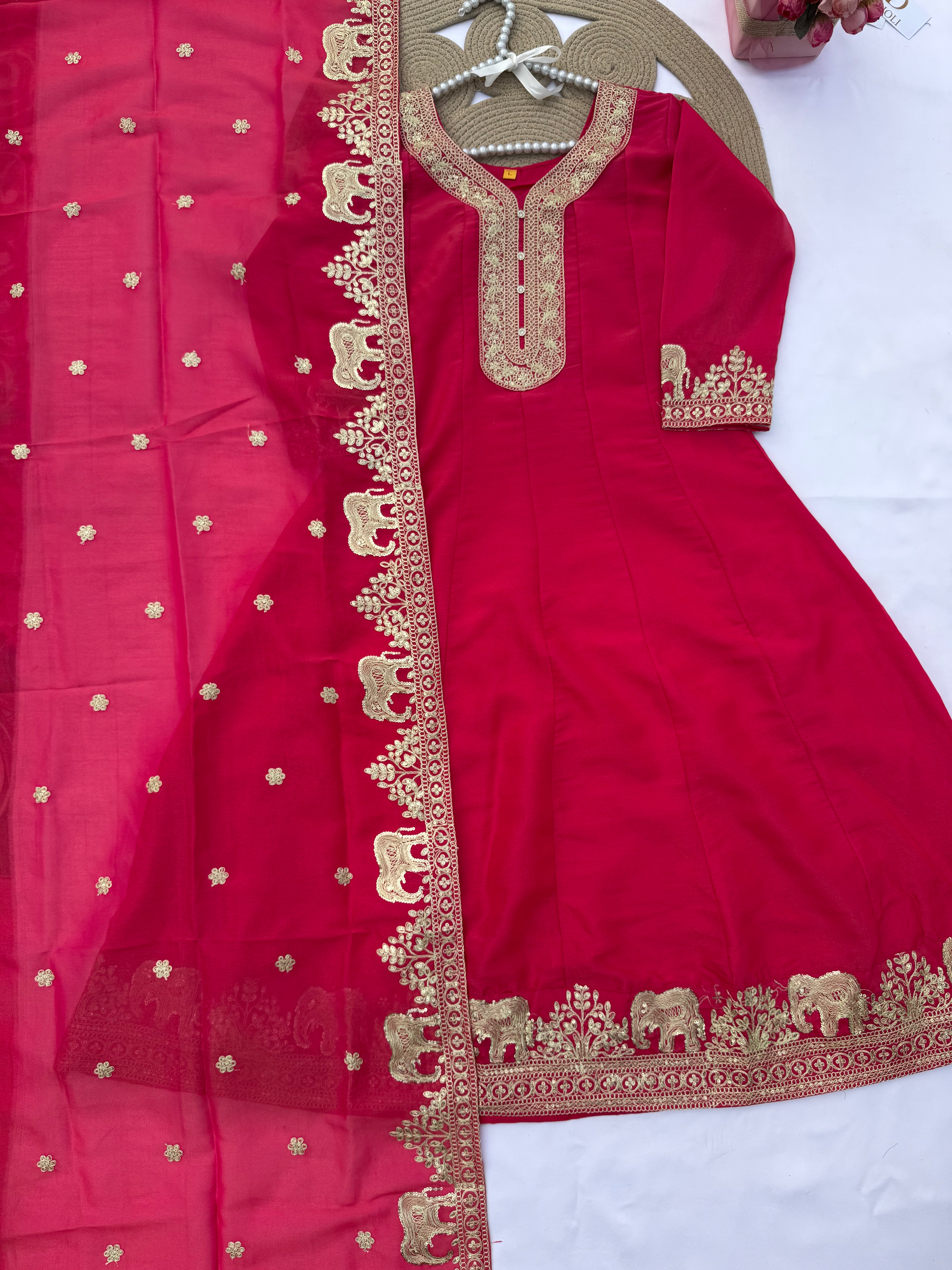 A110 Cosmos Shimmer Kurti Set with Elephant Embroidery Dupatta