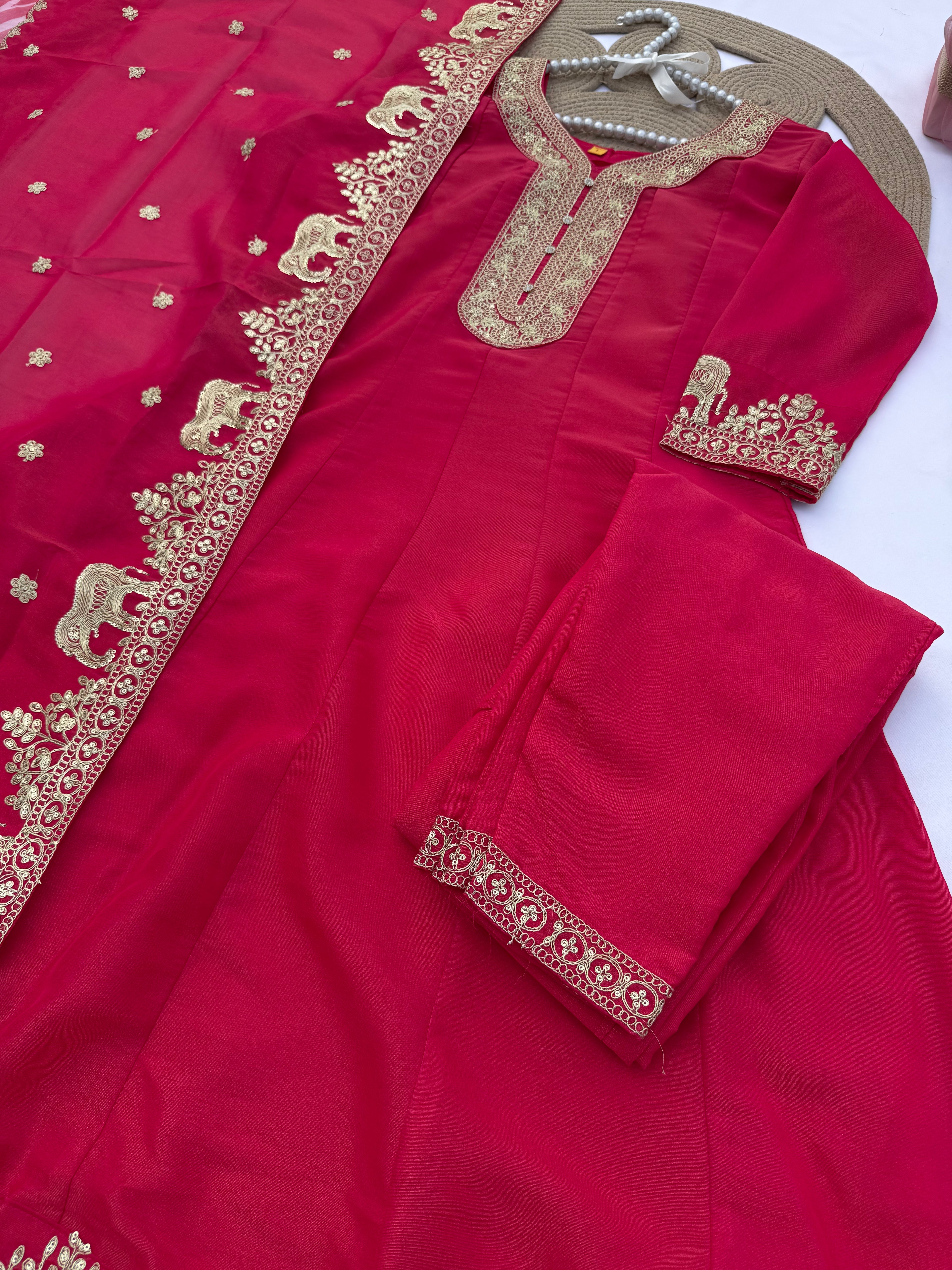 A110 Cosmos Shimmer Kurti Set with Elephant Embroidery Dupatta