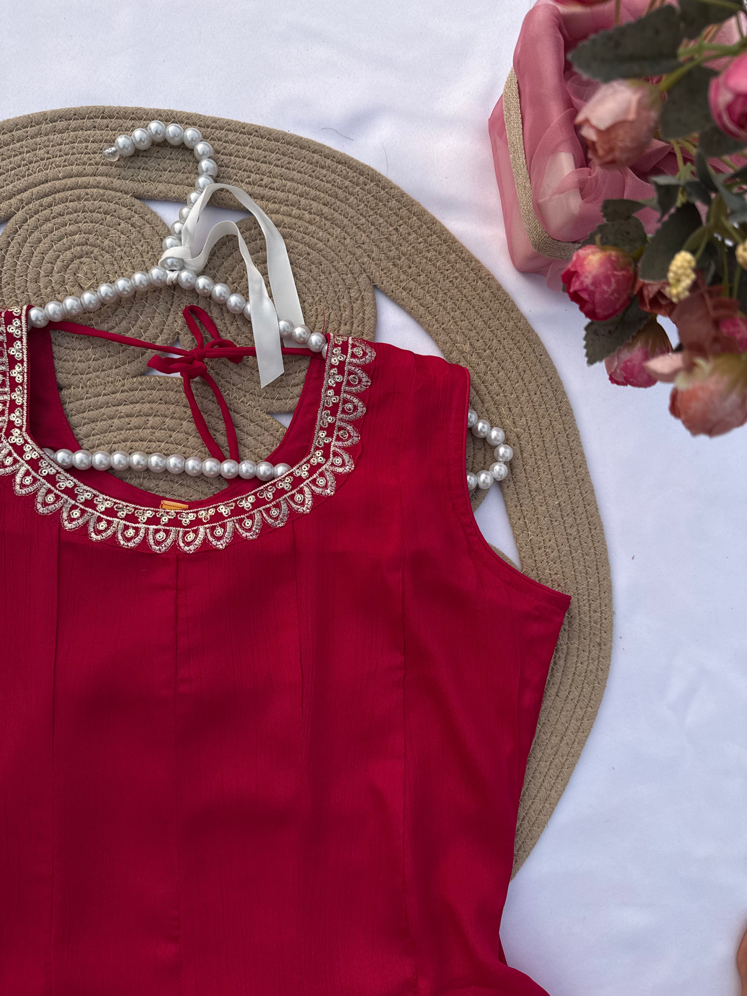 A111 Vichitra Silk Anarkali Suit Set with Heavy Daman Border