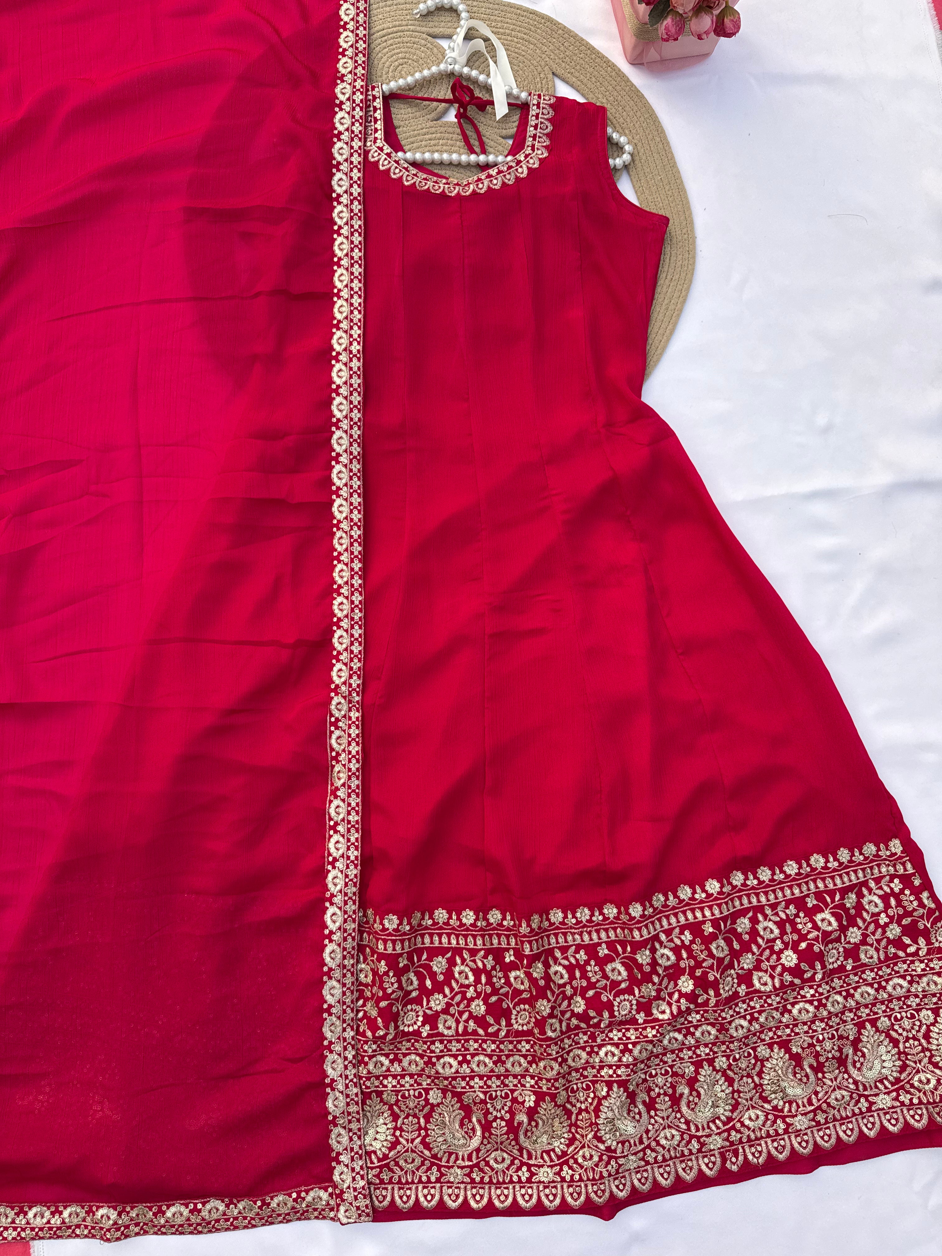 A111 Vichitra Silk Anarkali Suit Set with Heavy Daman Border
