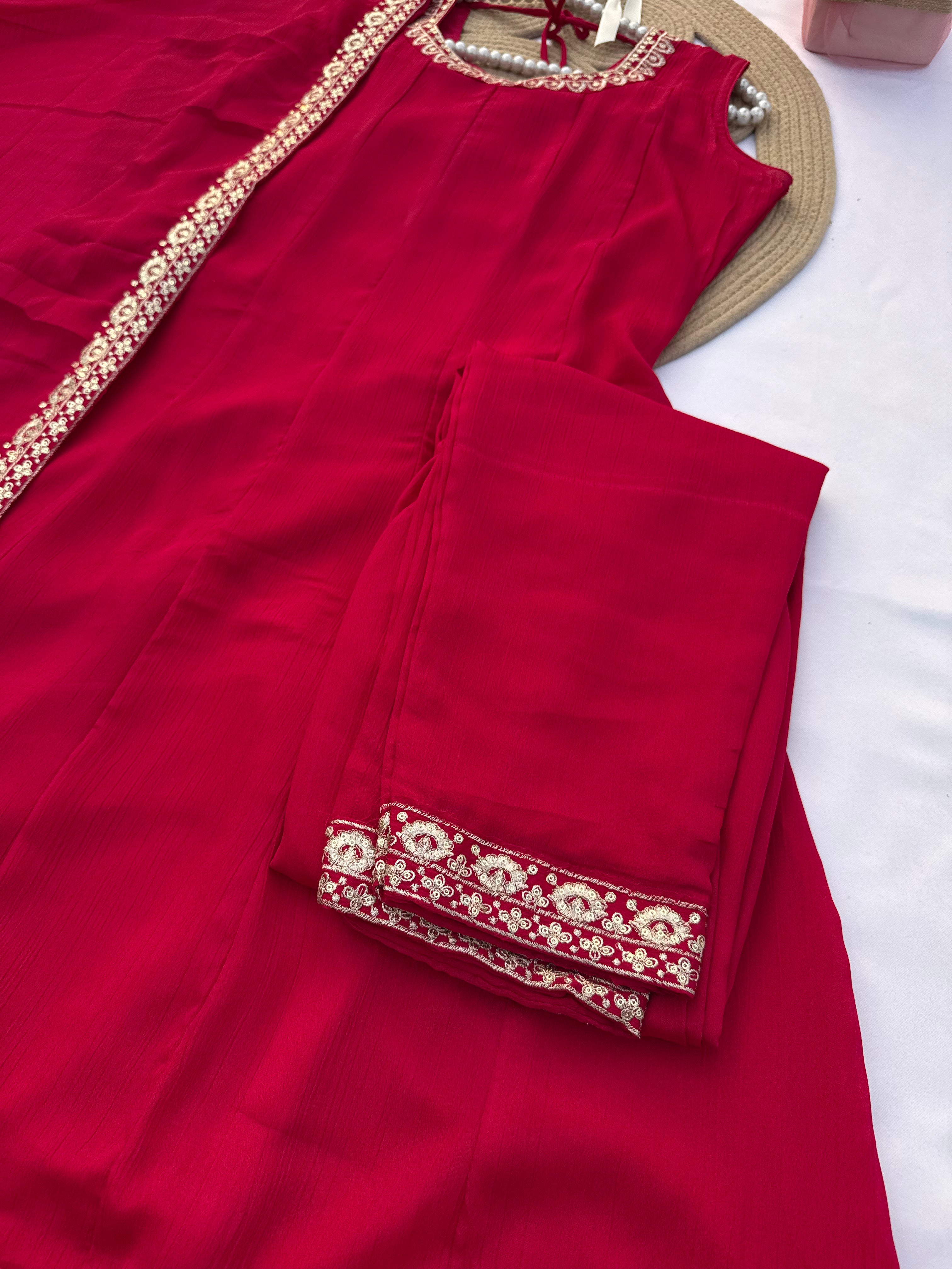 A111 Vichitra Silk Anarkali Suit Set with Heavy Daman Border