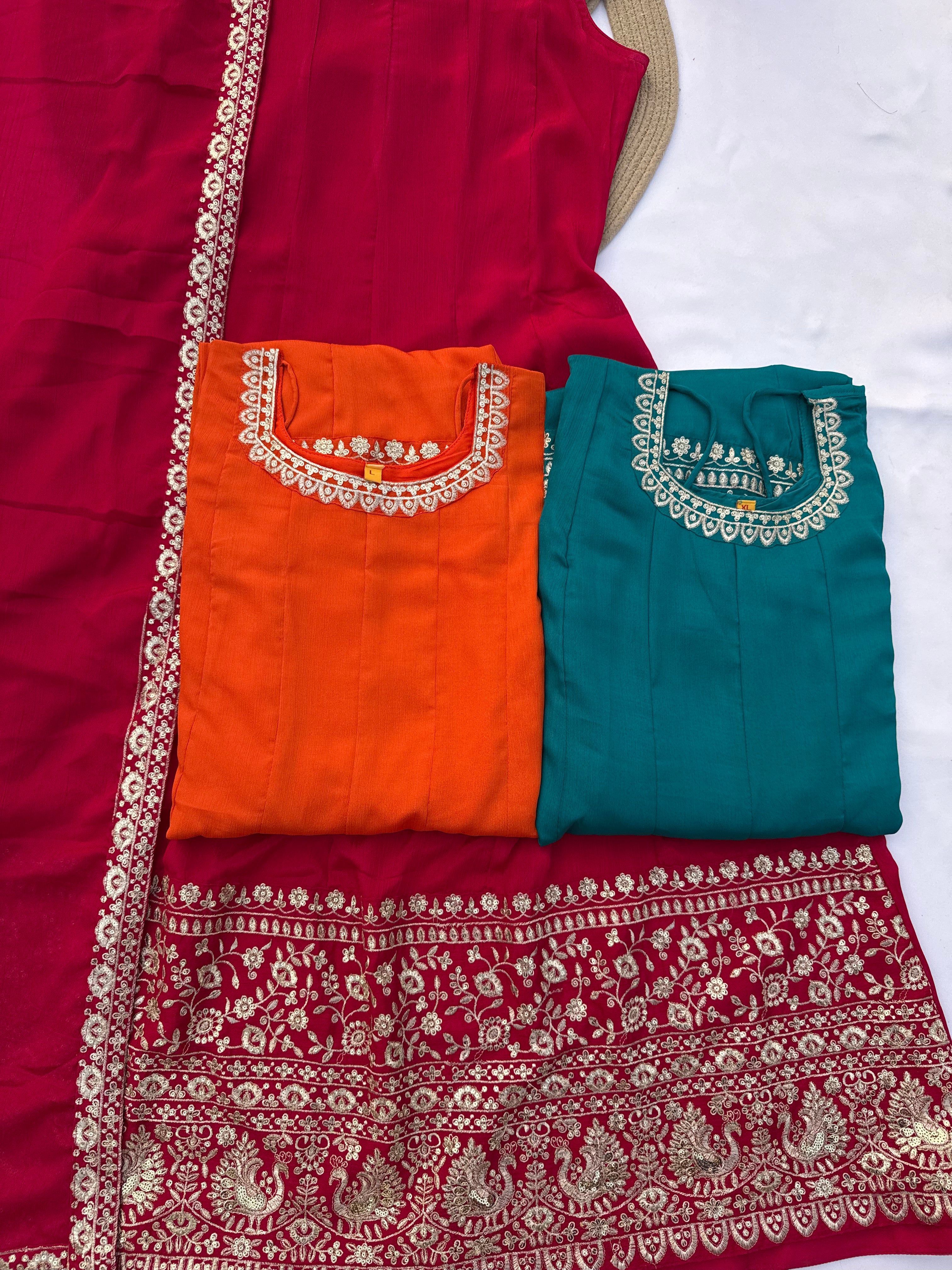 A111 Vichitra Silk Anarkali Suit Set with Heavy Daman Border
