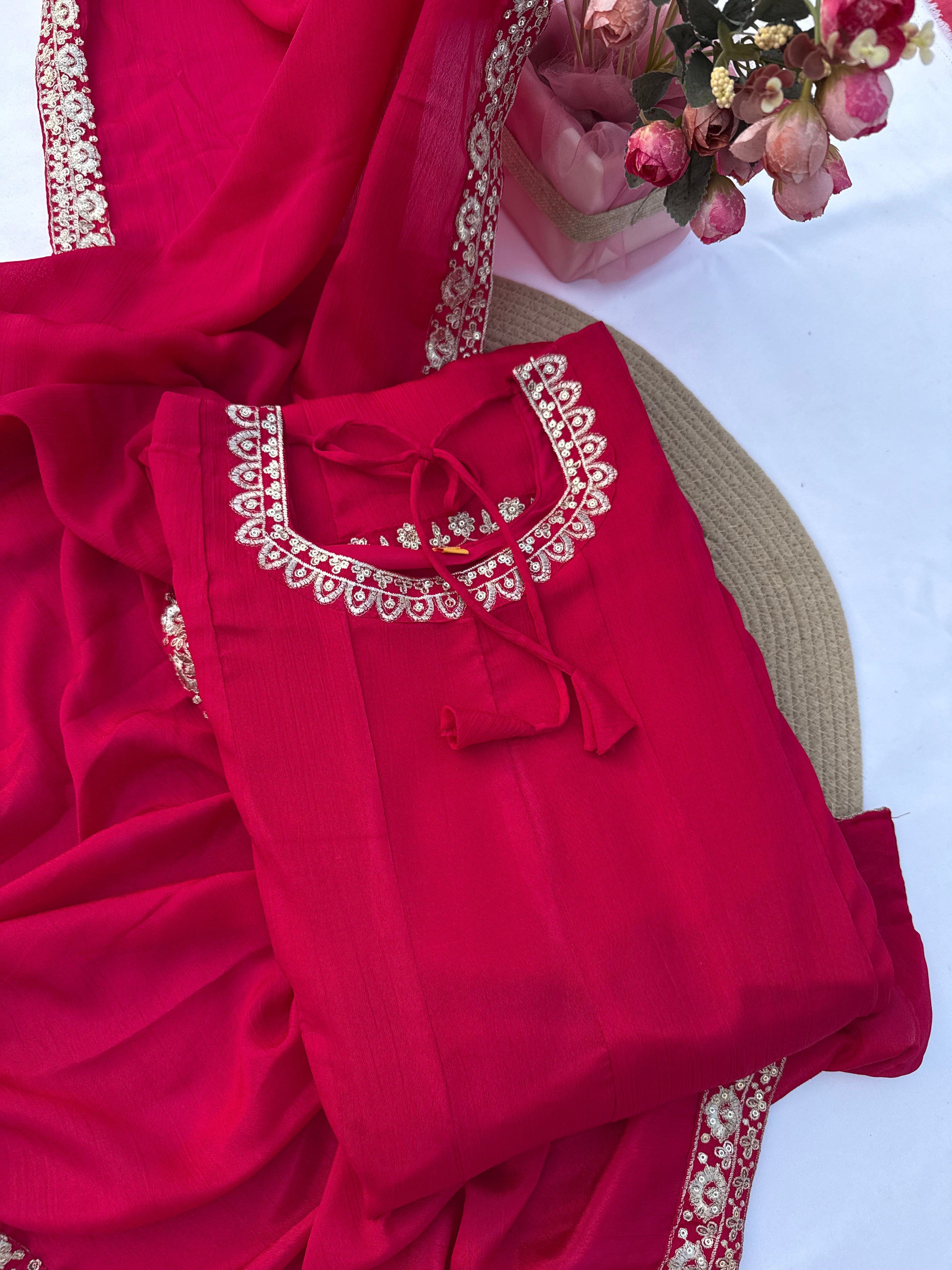 A111 Vichitra Silk Anarkali Suit Set with Heavy Daman Border