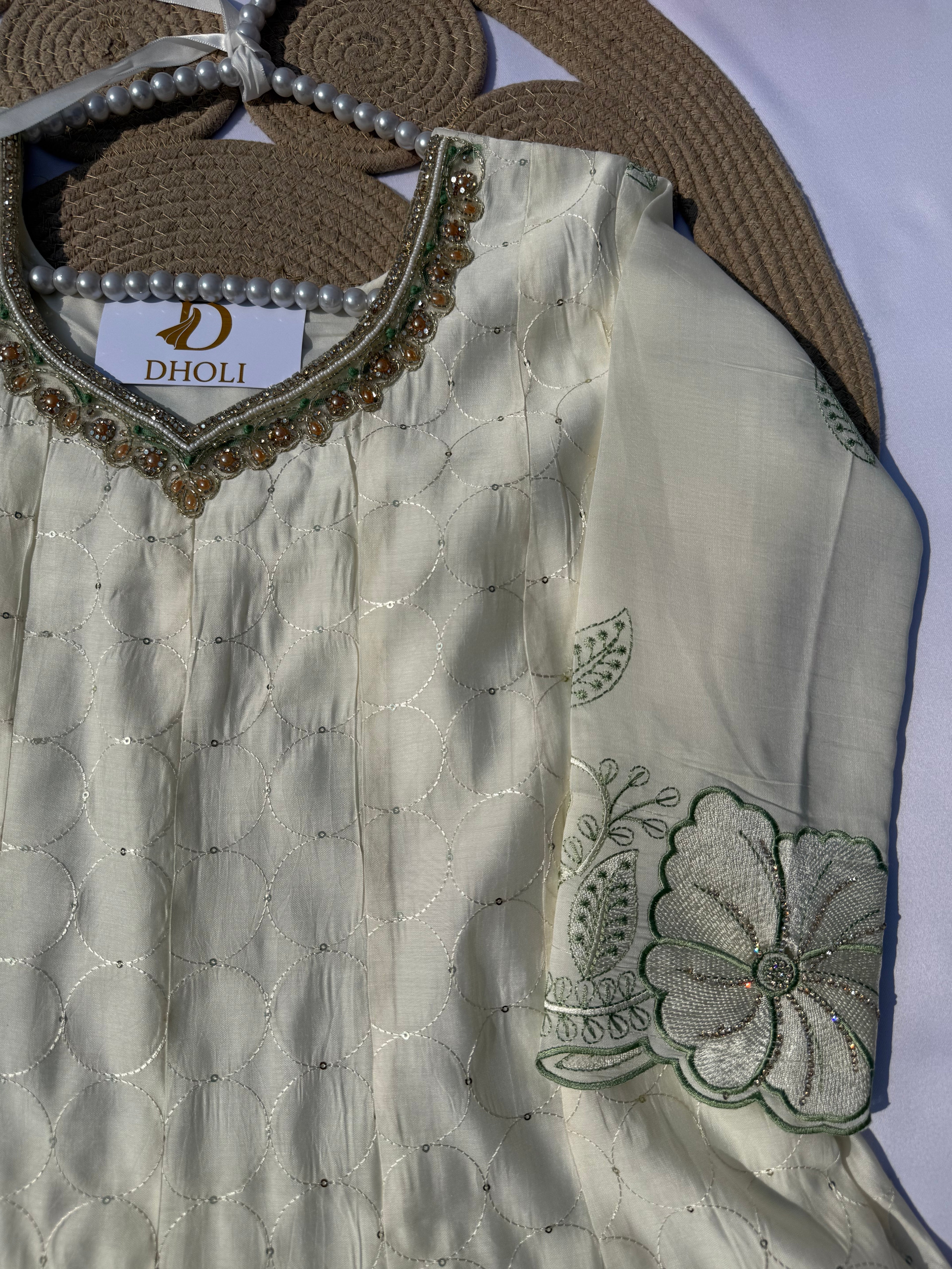 A-101 Embroidered Anarkali Suit Set with Handworked Neck – Pant & Dupatta