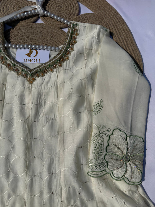 A-101 Embroidered Anarkali Suit Set with Handworked Neck – Pant & Dupatta