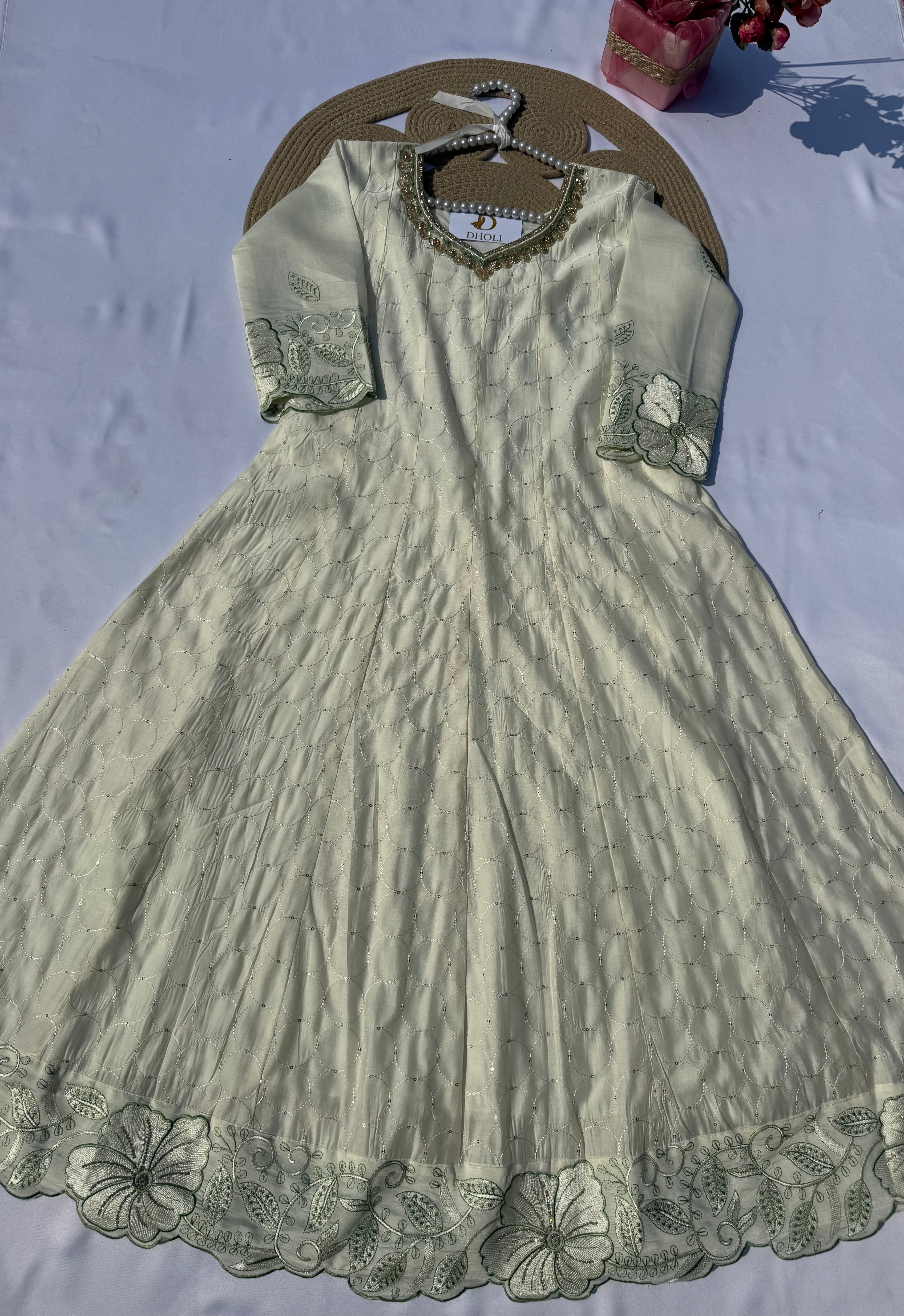 A-101 Embroidered Anarkali Suit Set with Handworked Neck – Pant & Dupatta