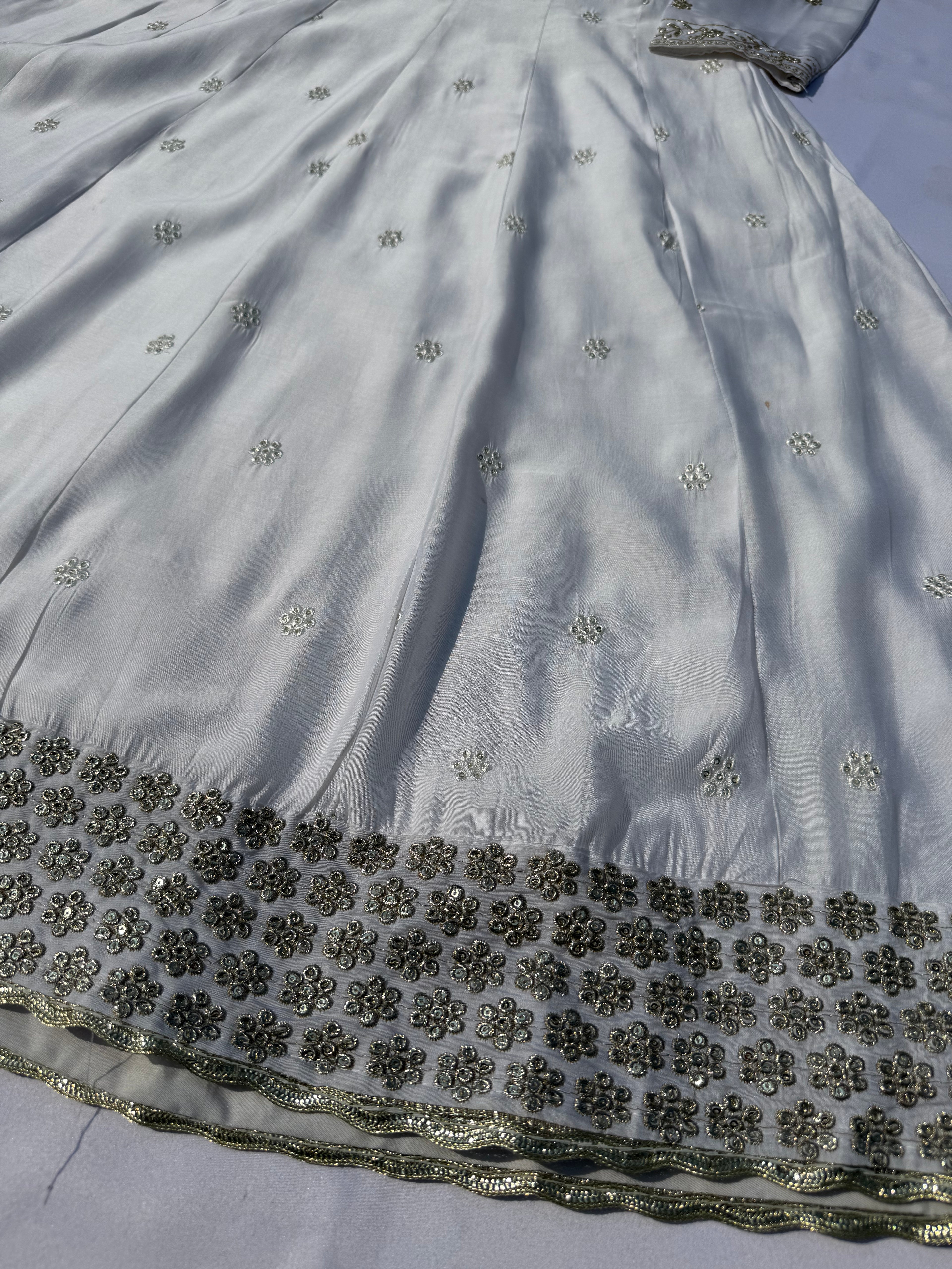 A-102 Embroidered Anarkali Suit with Handwork Neck & Jaal Dupatta