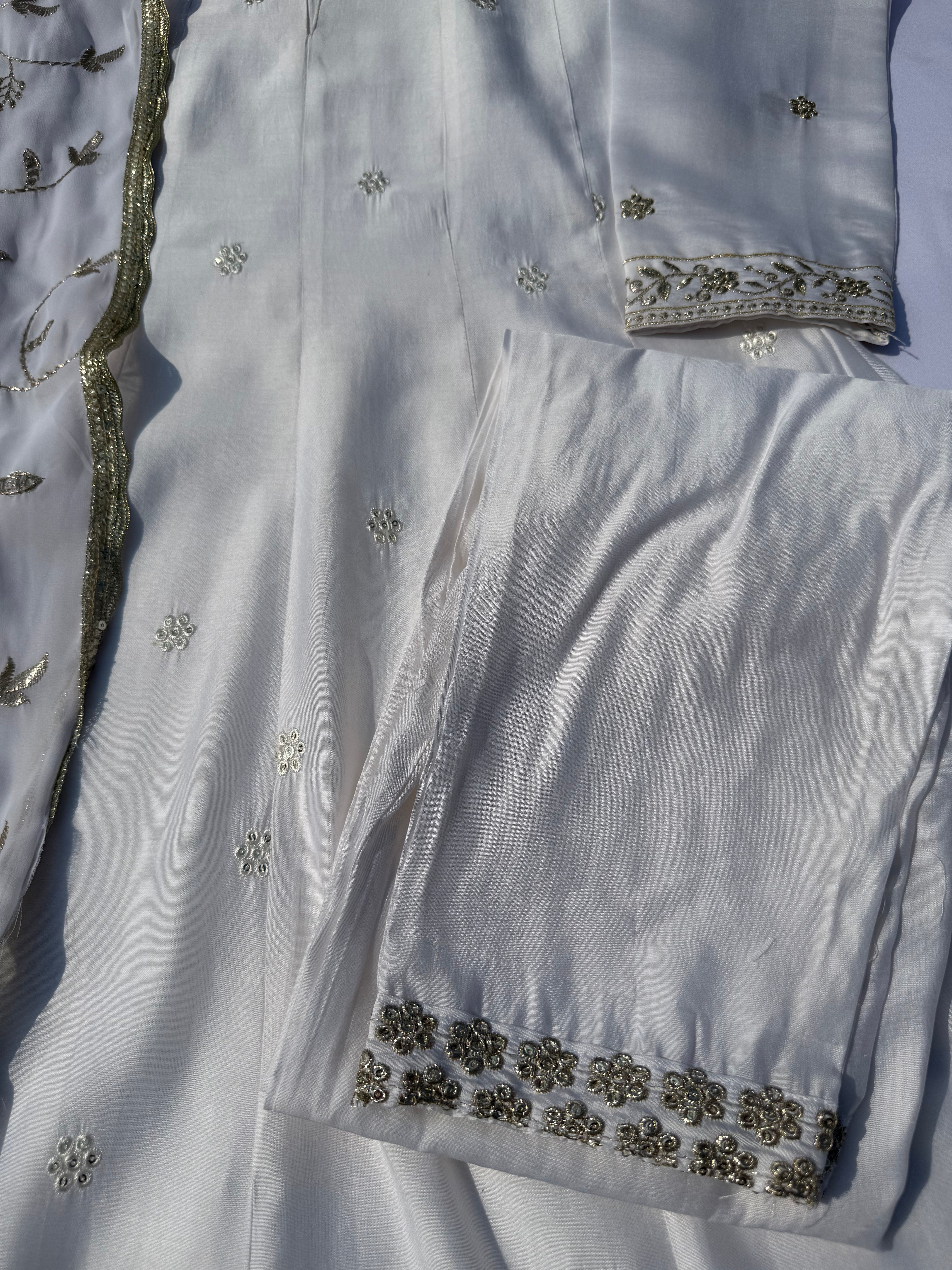 A-102 Embroidered Anarkali Suit with Handwork Neck & Jaal Dupatta