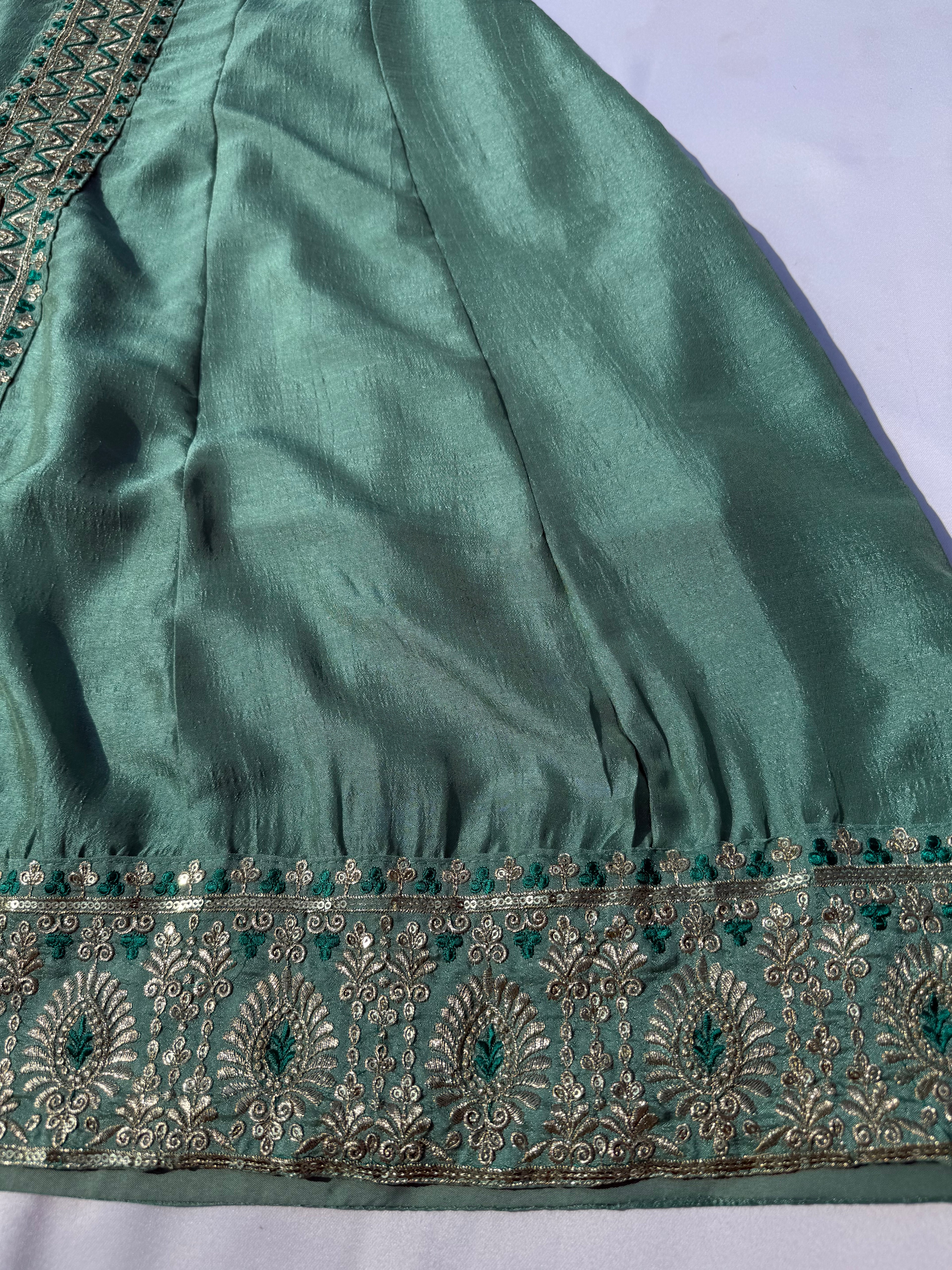 A-103 Embroidered Vichitra Silk Anarkali Suit Set with Contrast Dupatta