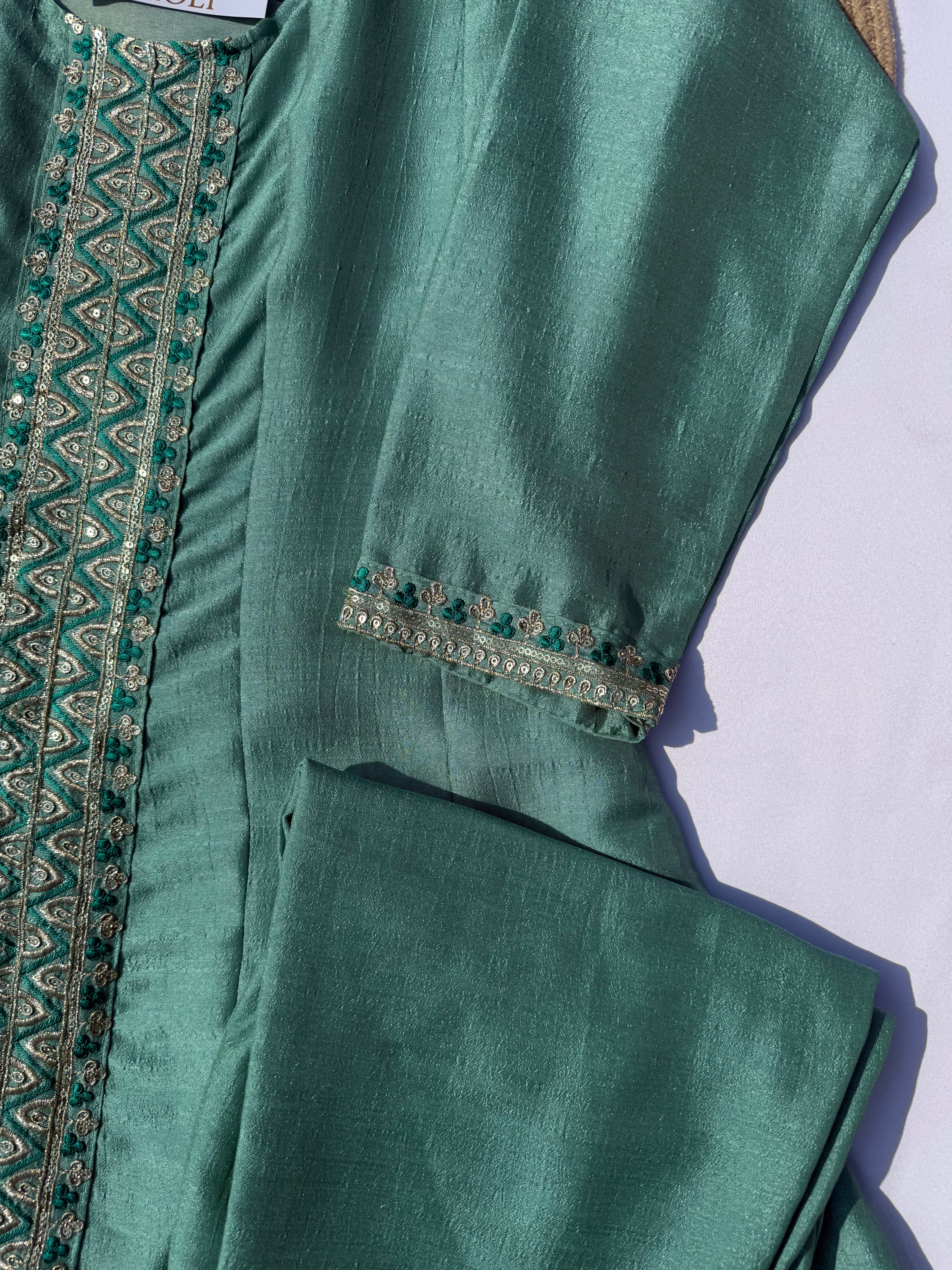 A-103 Embroidered Vichitra Silk Anarkali Suit Set with Contrast Dupatta