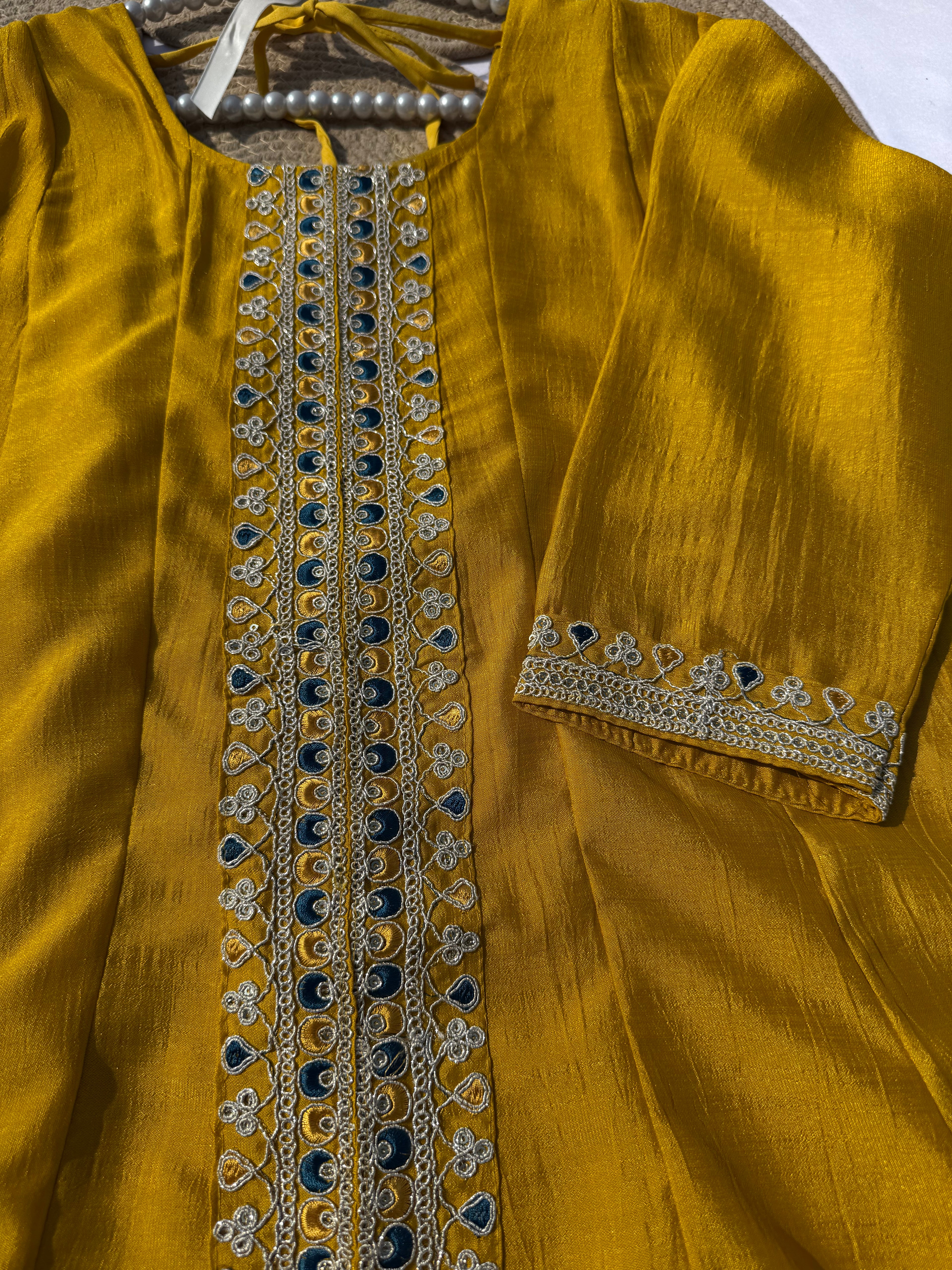 A-104 Vichitra Silk Anarkali Suit Set with Contrast Embroidered Dupatta