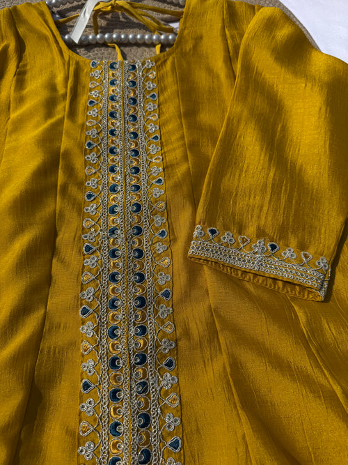 A-104 Vichitra Silk Anarkali Suit Set with Contrast Embroidered Dupatta