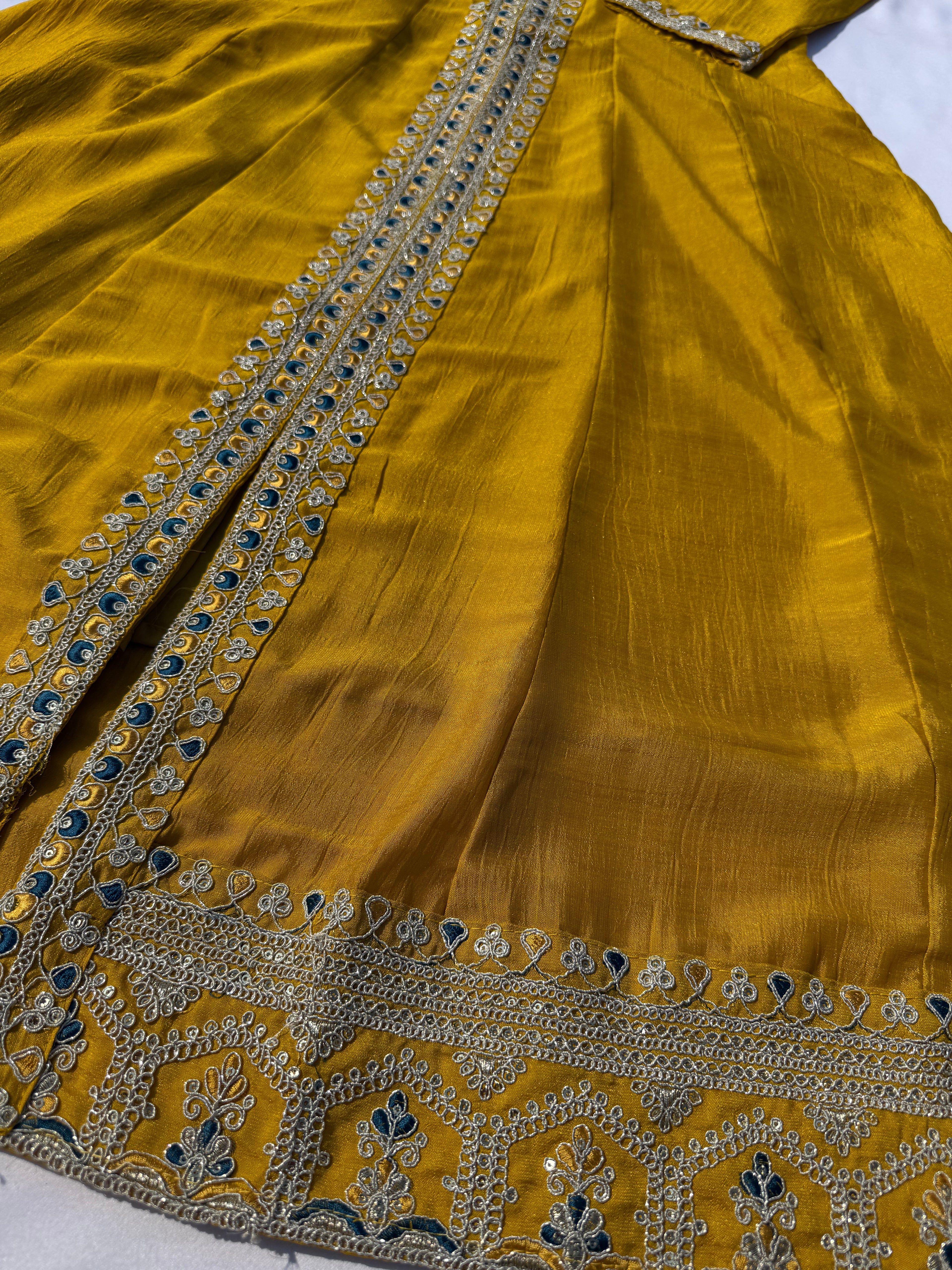 A-104 Vichitra Silk Anarkali Suit Set with Contrast Embroidered Dupatta