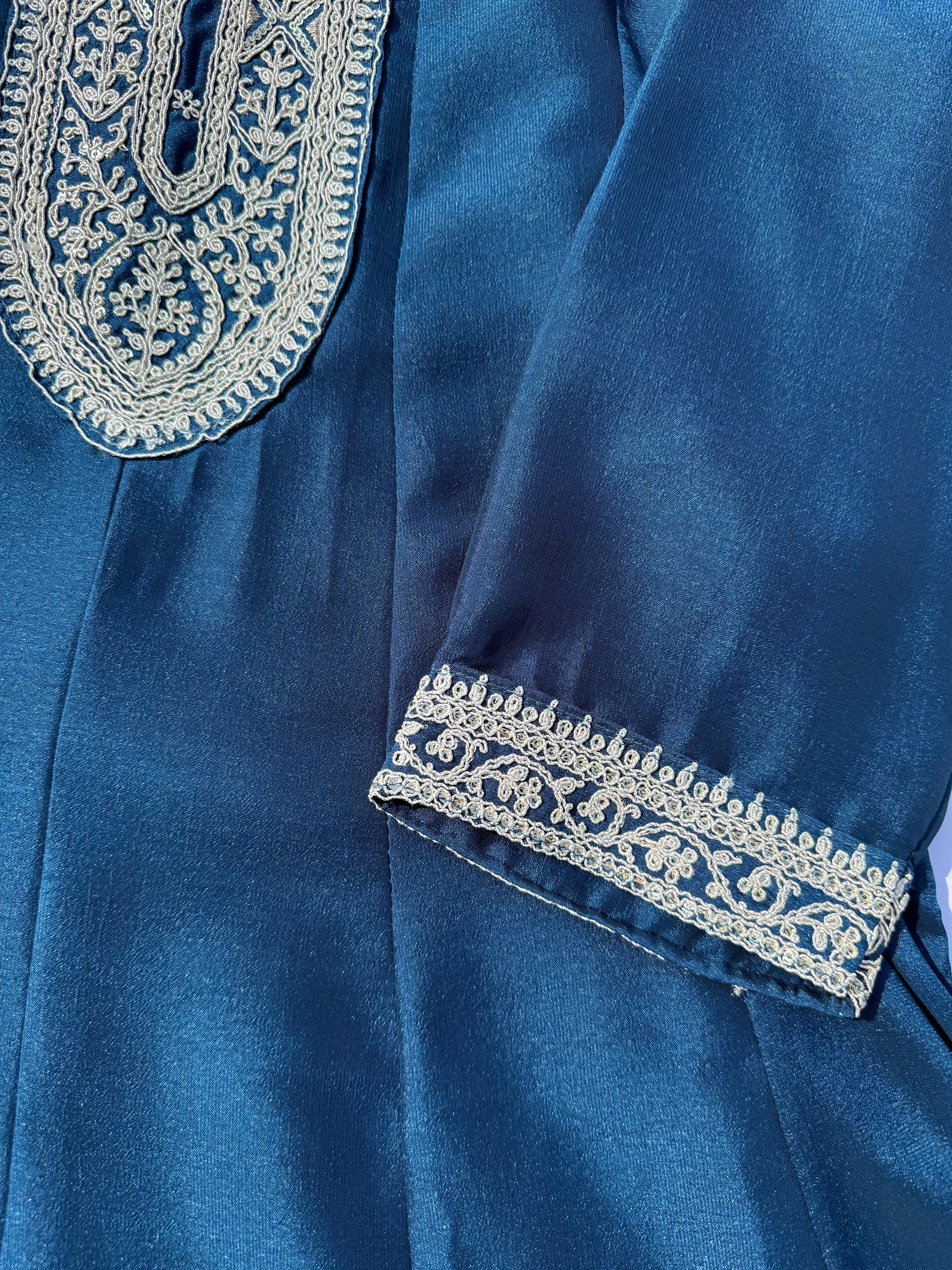 A-107 Vichitra Silk Anarkali Suit Set with Heavy Neck & Daman Embroidery and Full Work Dupatta