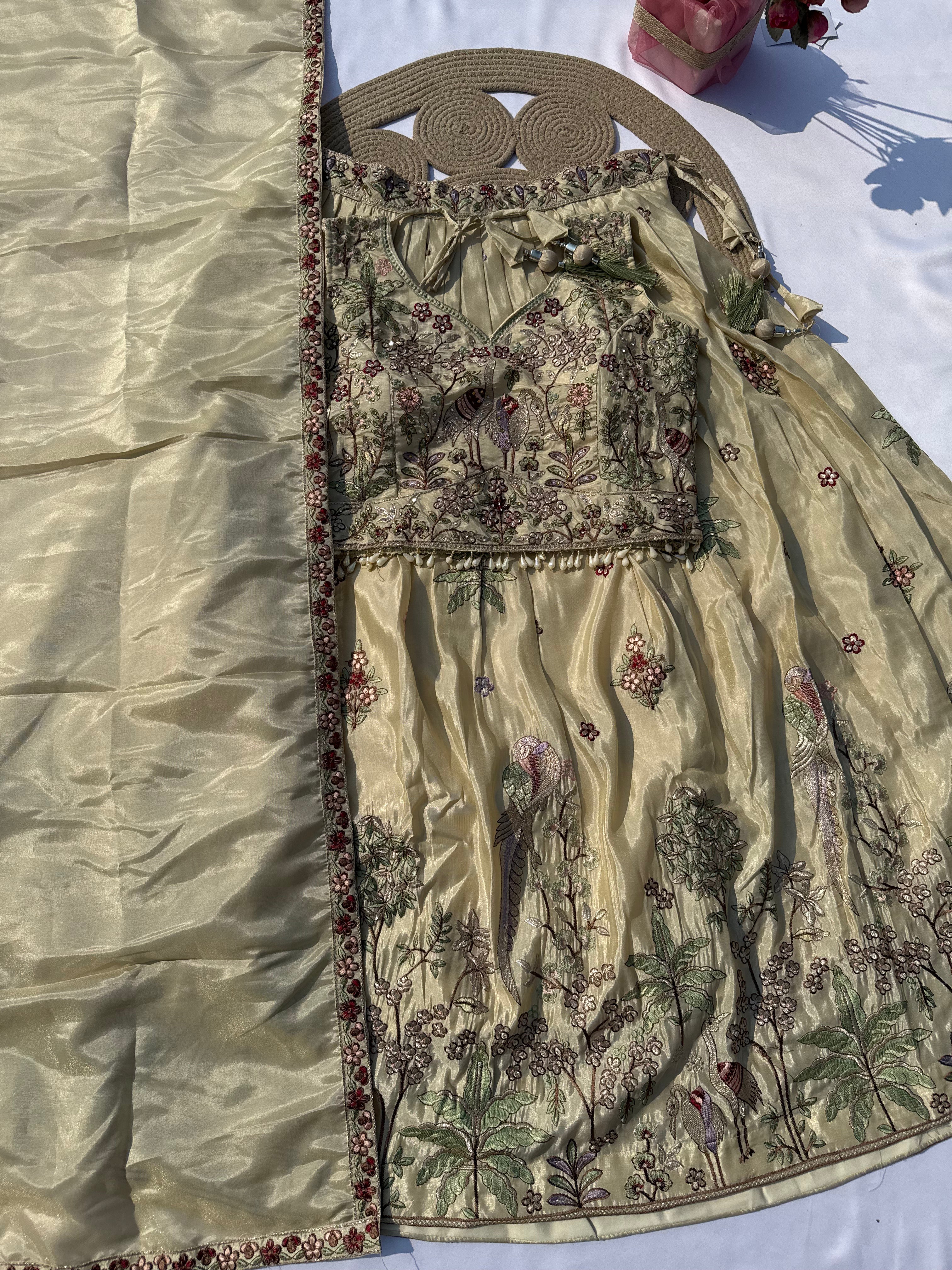 L-103 Premium Ivory Lehenga Choli Set with All-Over Embroidery & Statement Dupatta