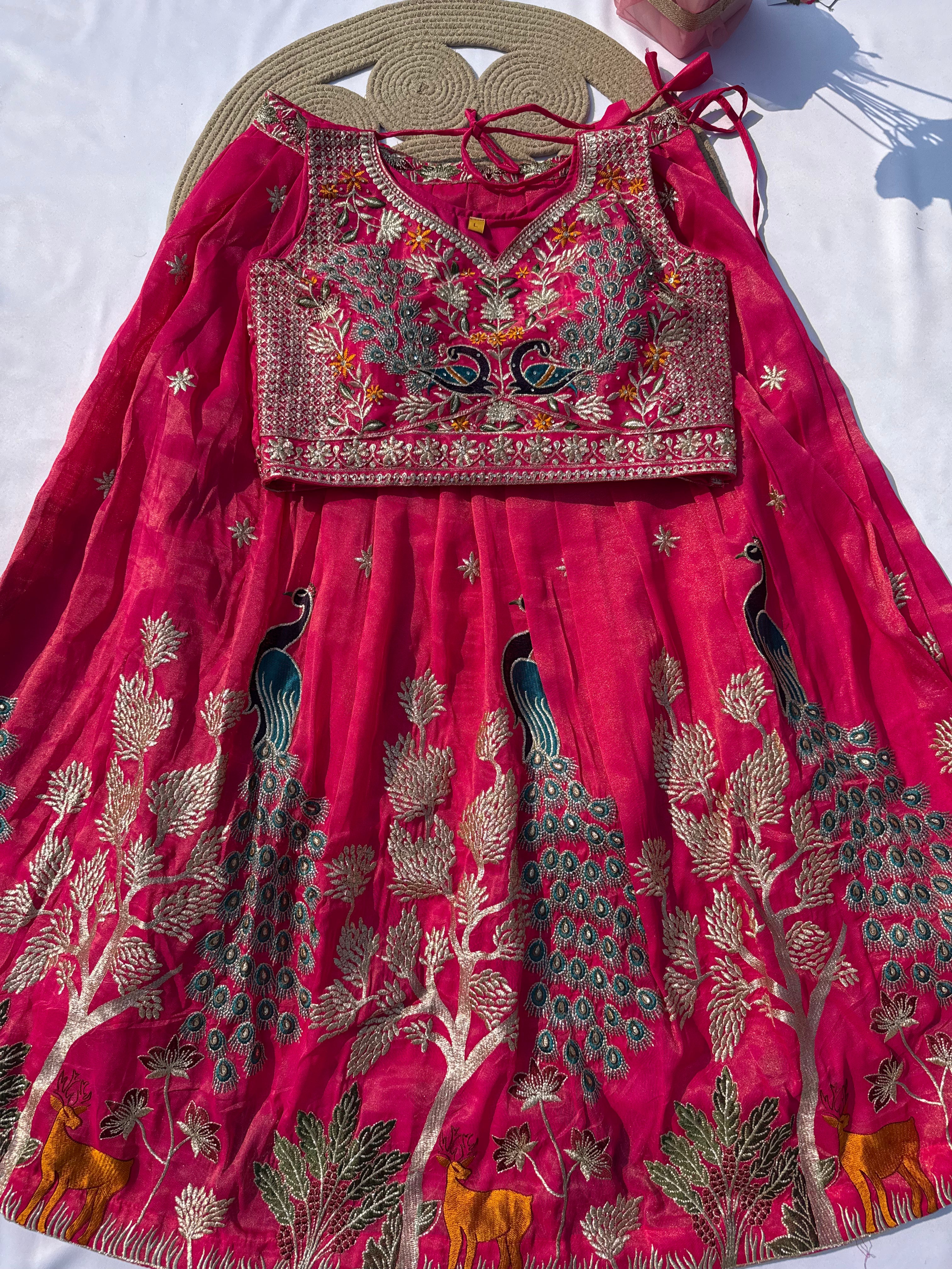 L-102 Designer Peacock Embroidered Lehenga  with Heavy Choli