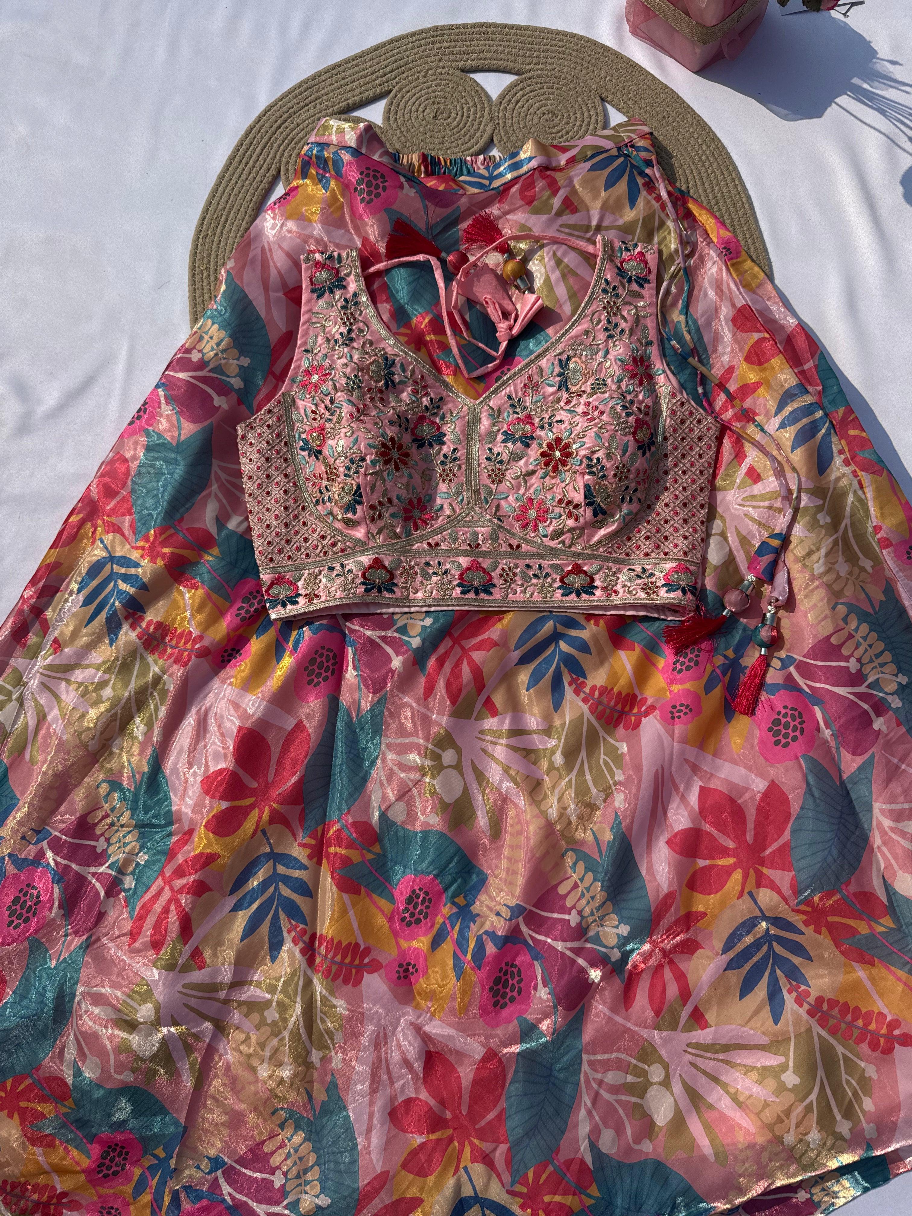 L-104 Jimmy Choo Printed Lehenga Set with Embroidered Banglori Choli