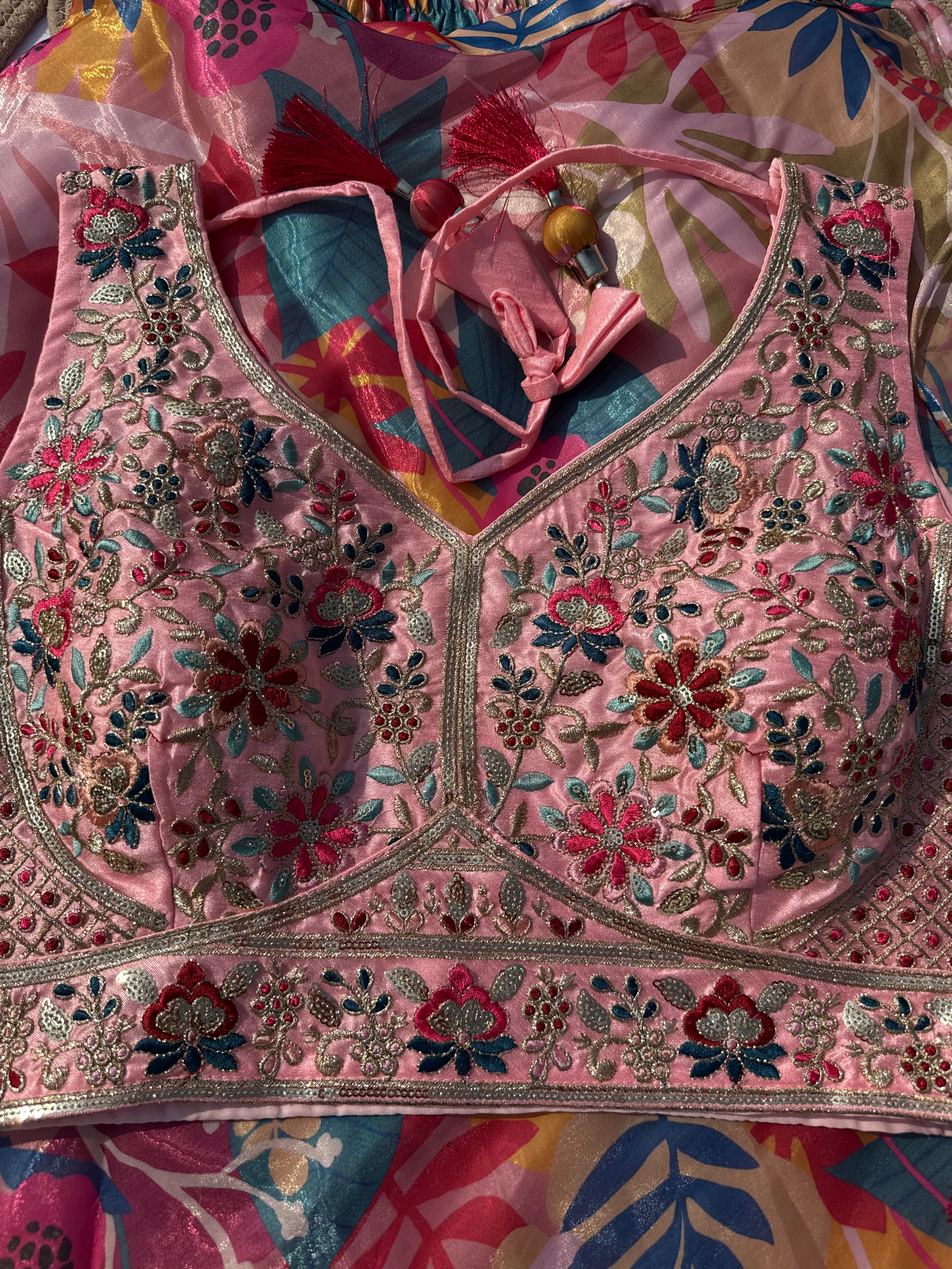 L-104 Jimmy Choo Printed Lehenga Set with Embroidered Banglori Choli