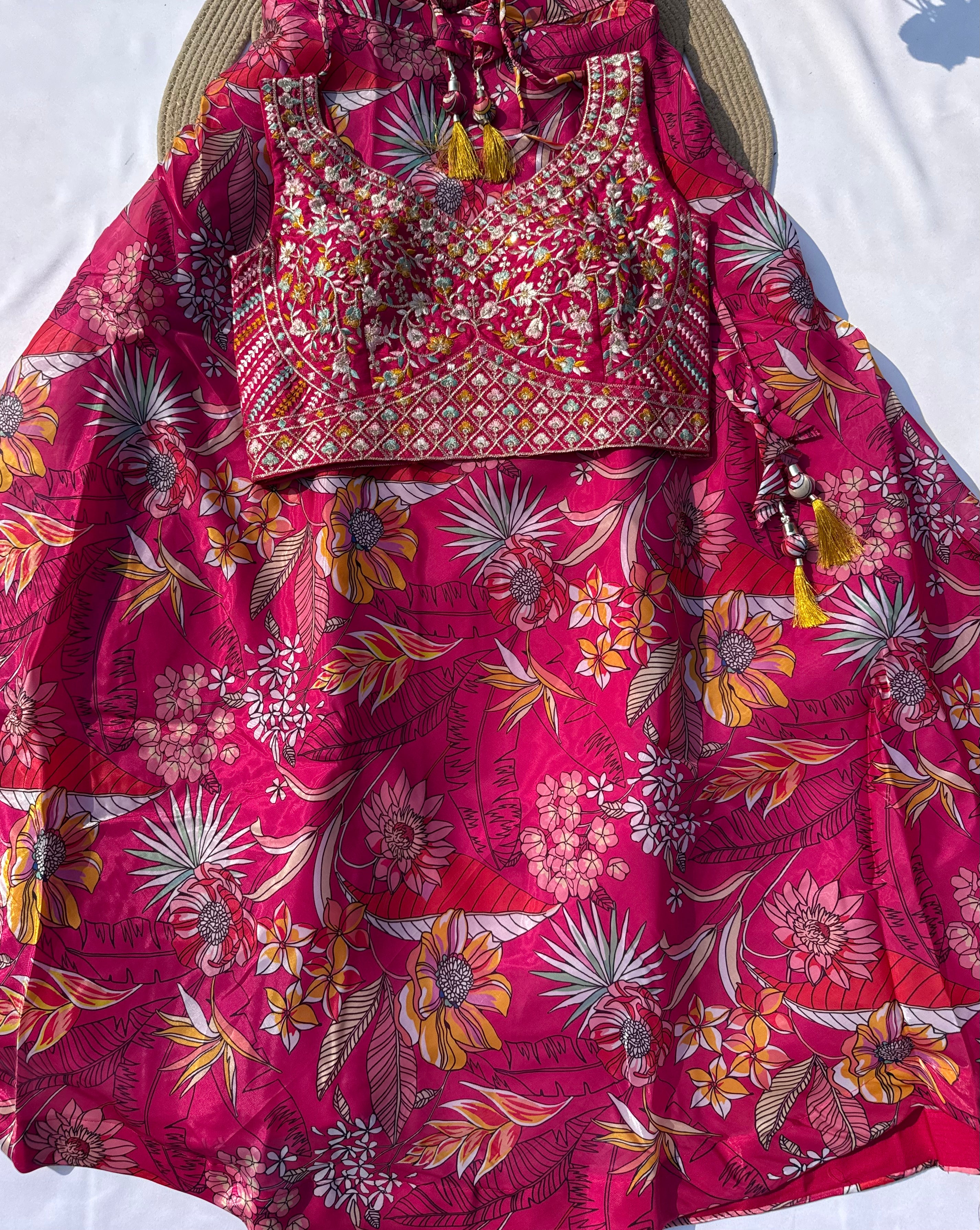 L-105 Jimmy Choo Printed Lehenga Set with Embroidered Choli & Net Dupatta