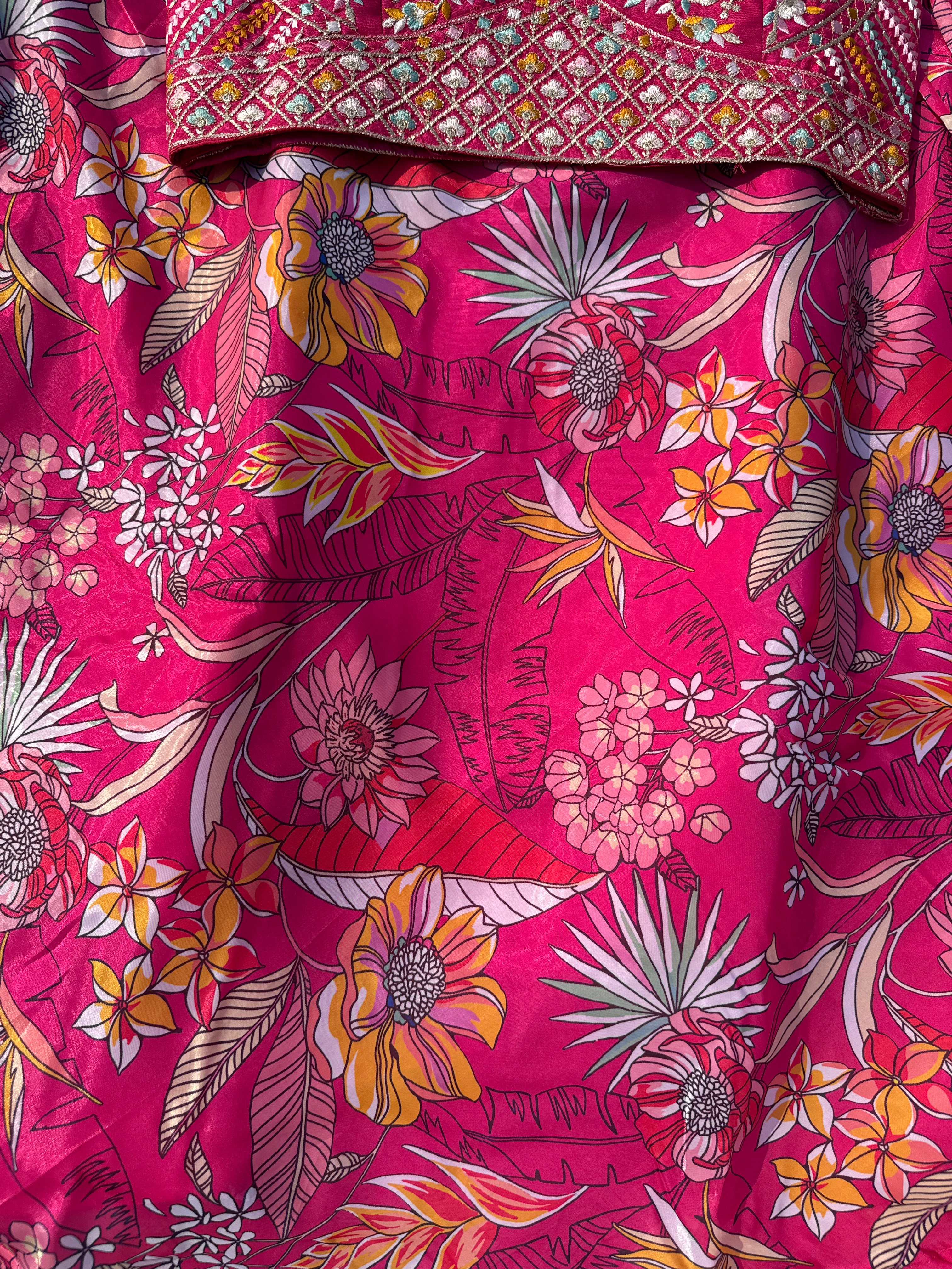 L-105 Jimmy Choo Printed Lehenga Set with Embroidered Choli & Net Dupatta