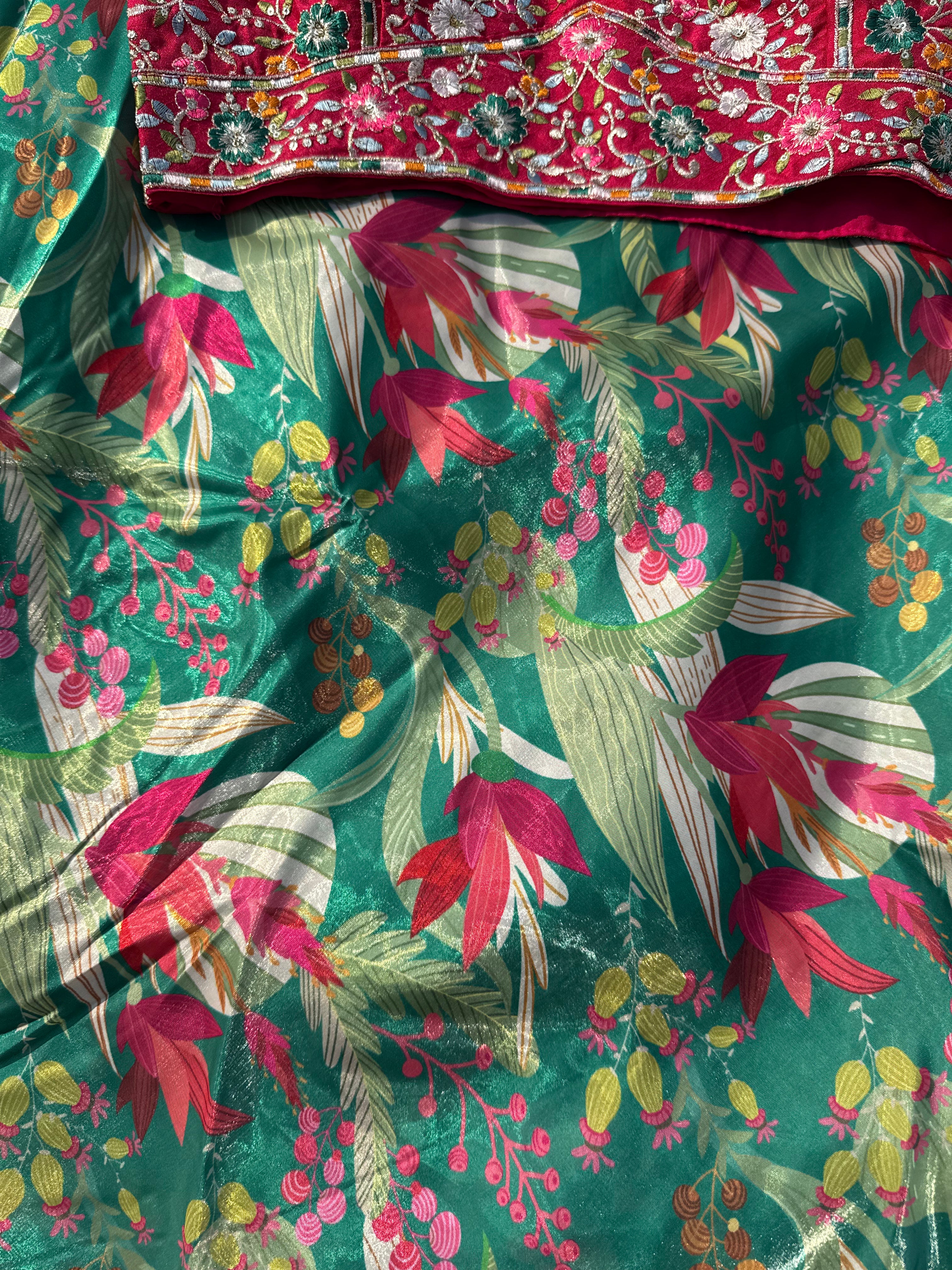 L-106 Jimmy Choo Printed Lehenga Set with Contrast Embroidered Banglori Choli & Net Dupatta