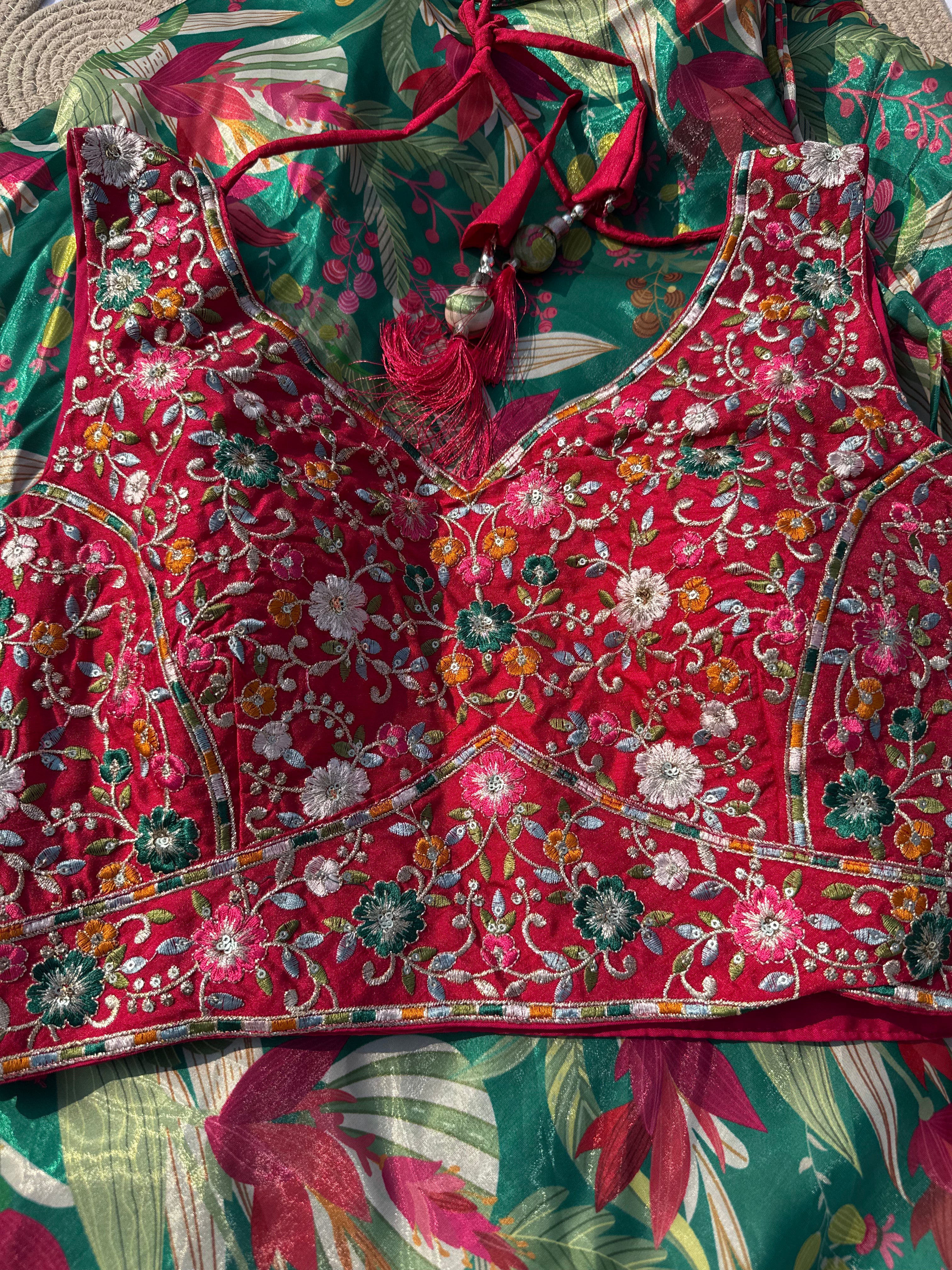 L-106 Jimmy Choo Printed Lehenga Set with Contrast Embroidered Banglori Choli & Net Dupatta