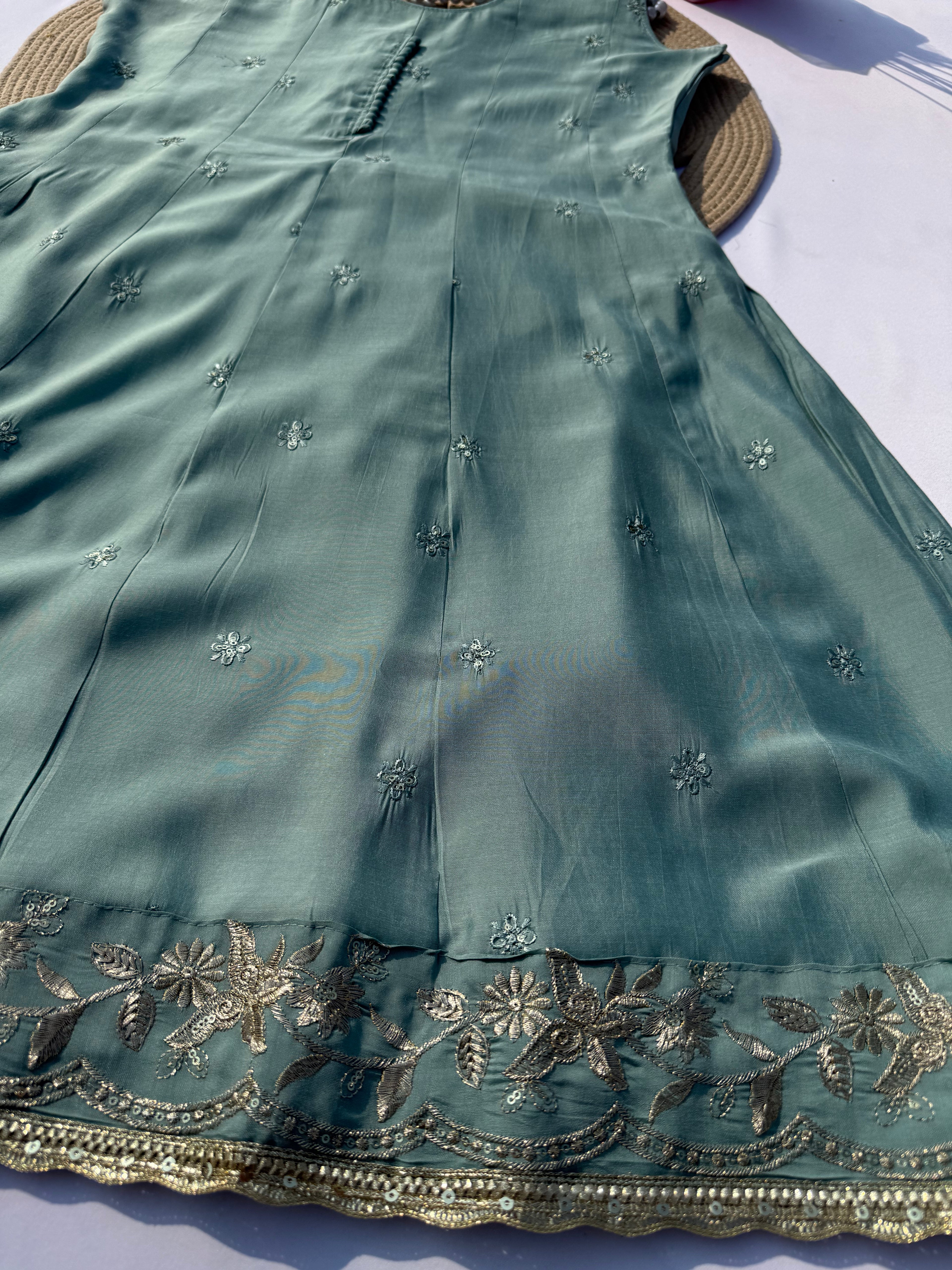 P-102 Roman Silk Russian Palazzo Set with Daman Zari Work & Full Jaali Dupatta