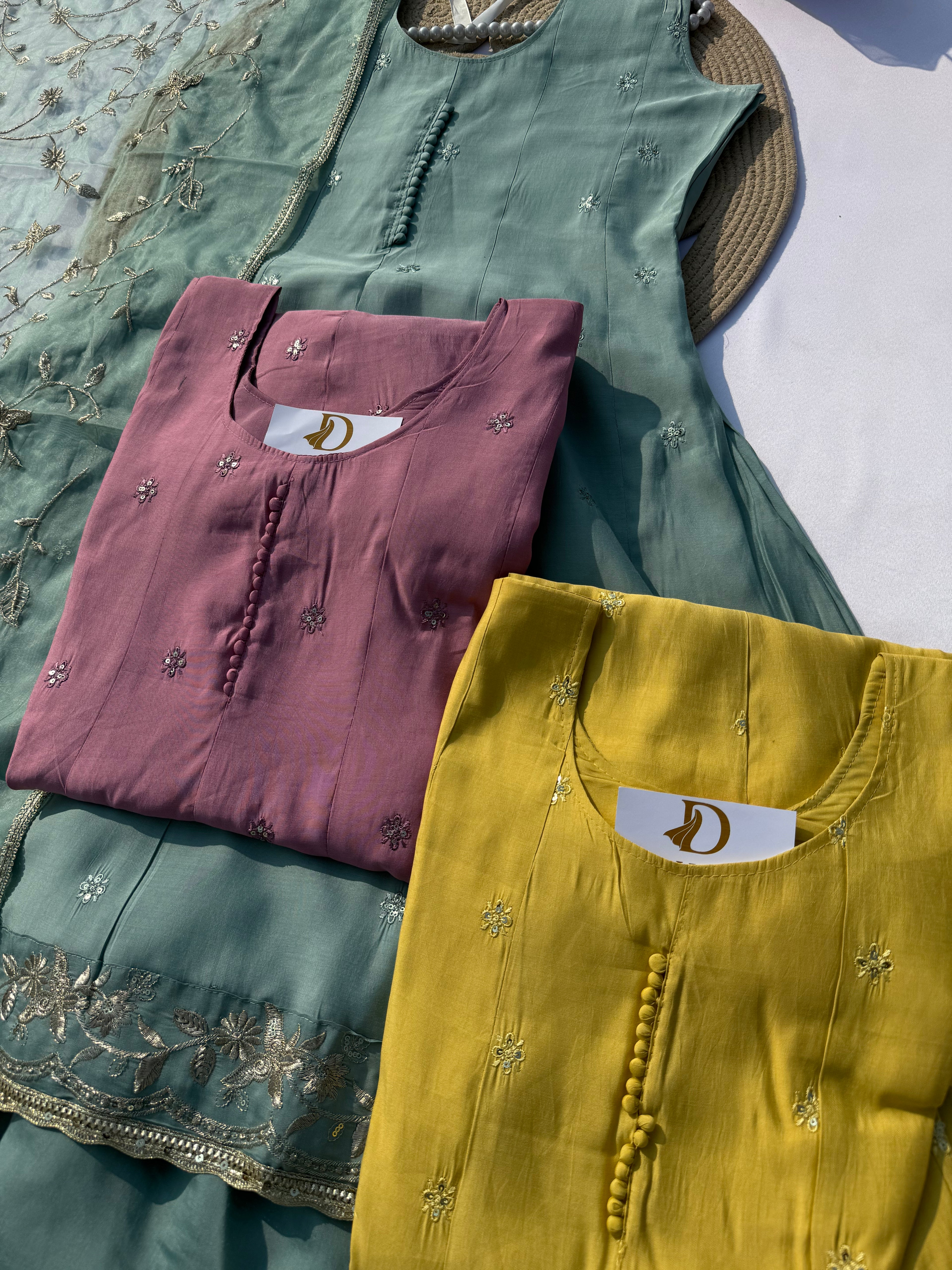 P-102 Roman Silk Russian Palazzo Set with Daman Zari Work & Full Jaali Dupatta