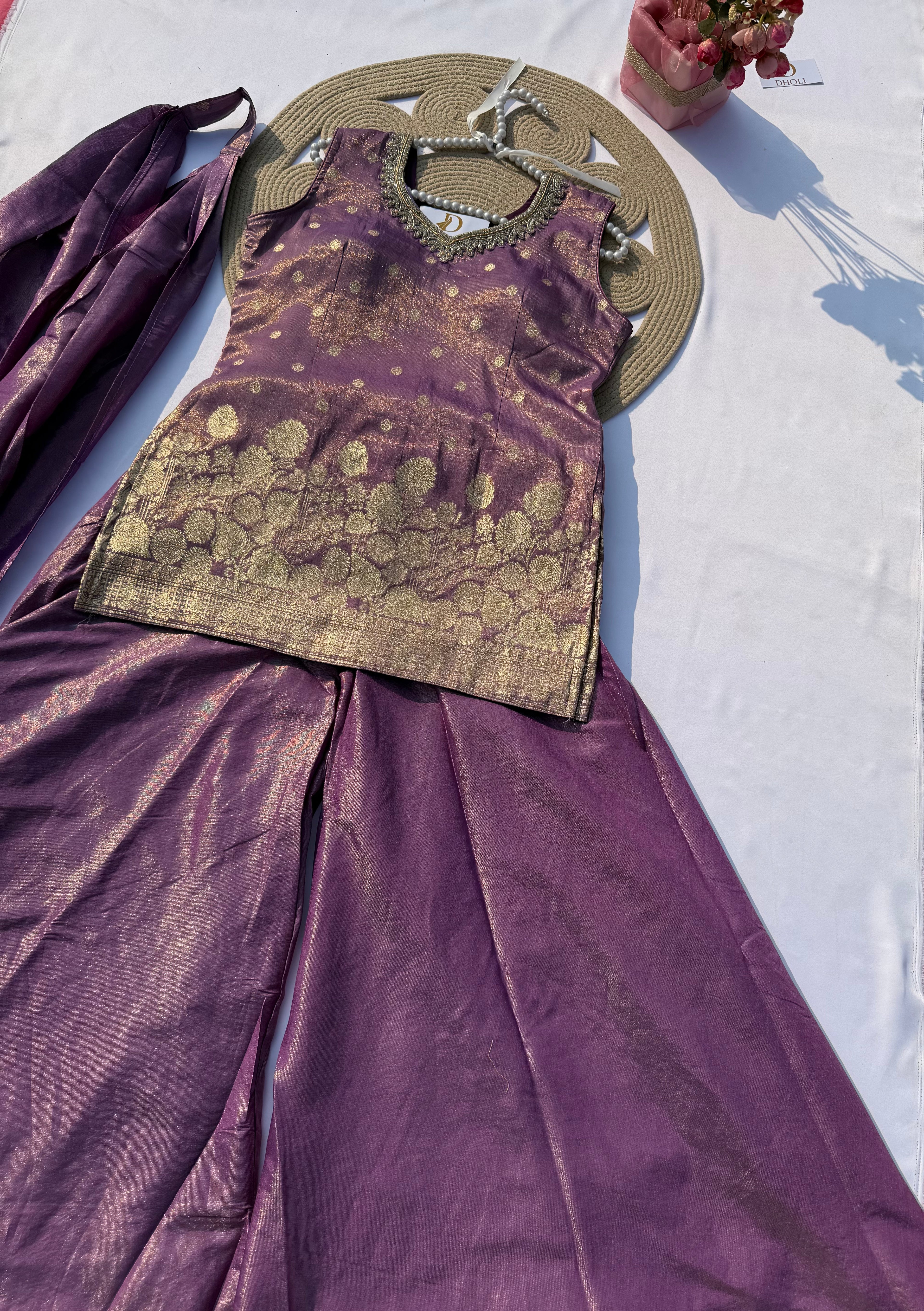 P-103 Jacquard Plazo Set with Handwork Neck & Dupatta