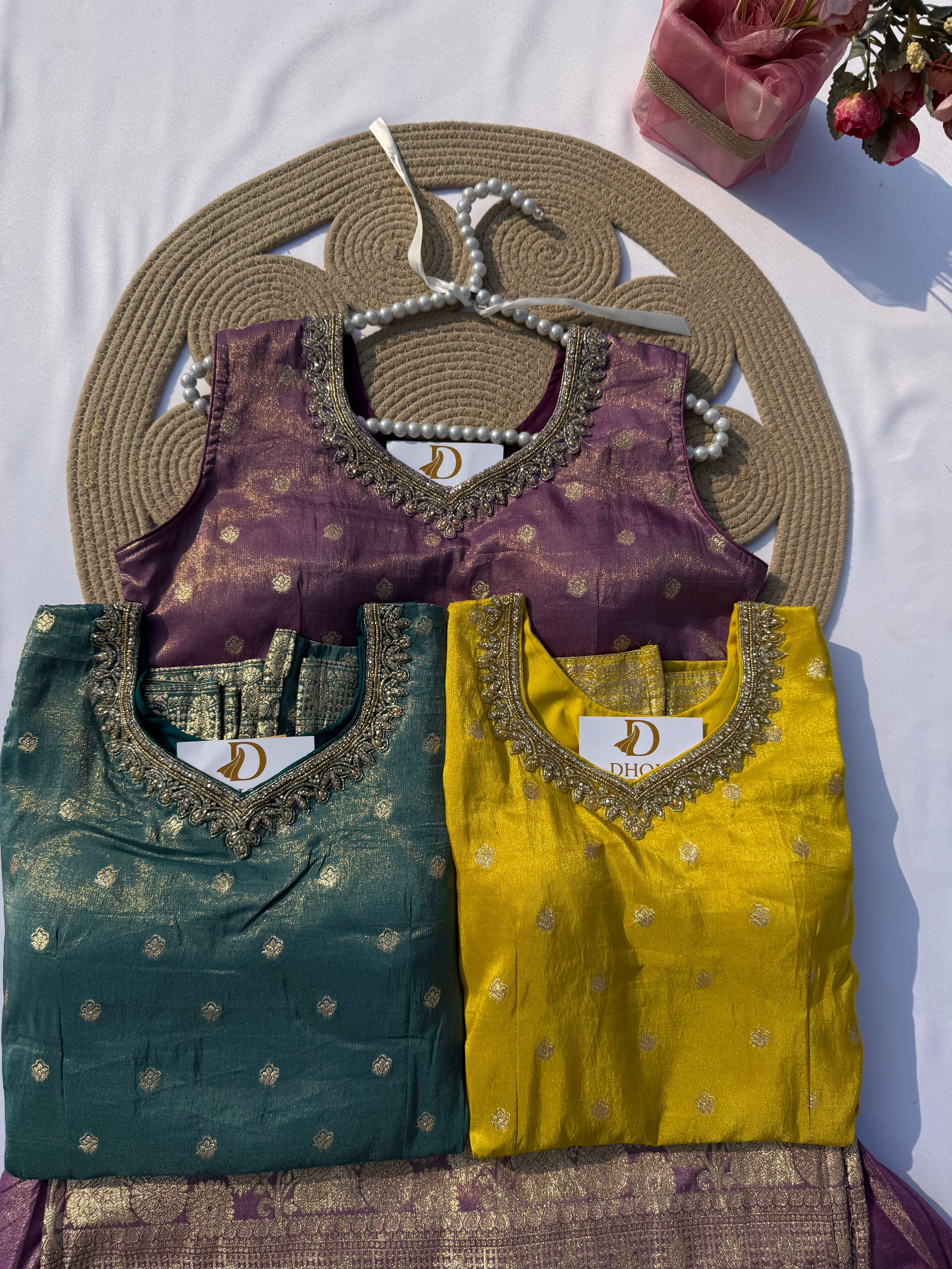 P-103 Jacquard Plazo Set with Handwork Neck & Dupatta