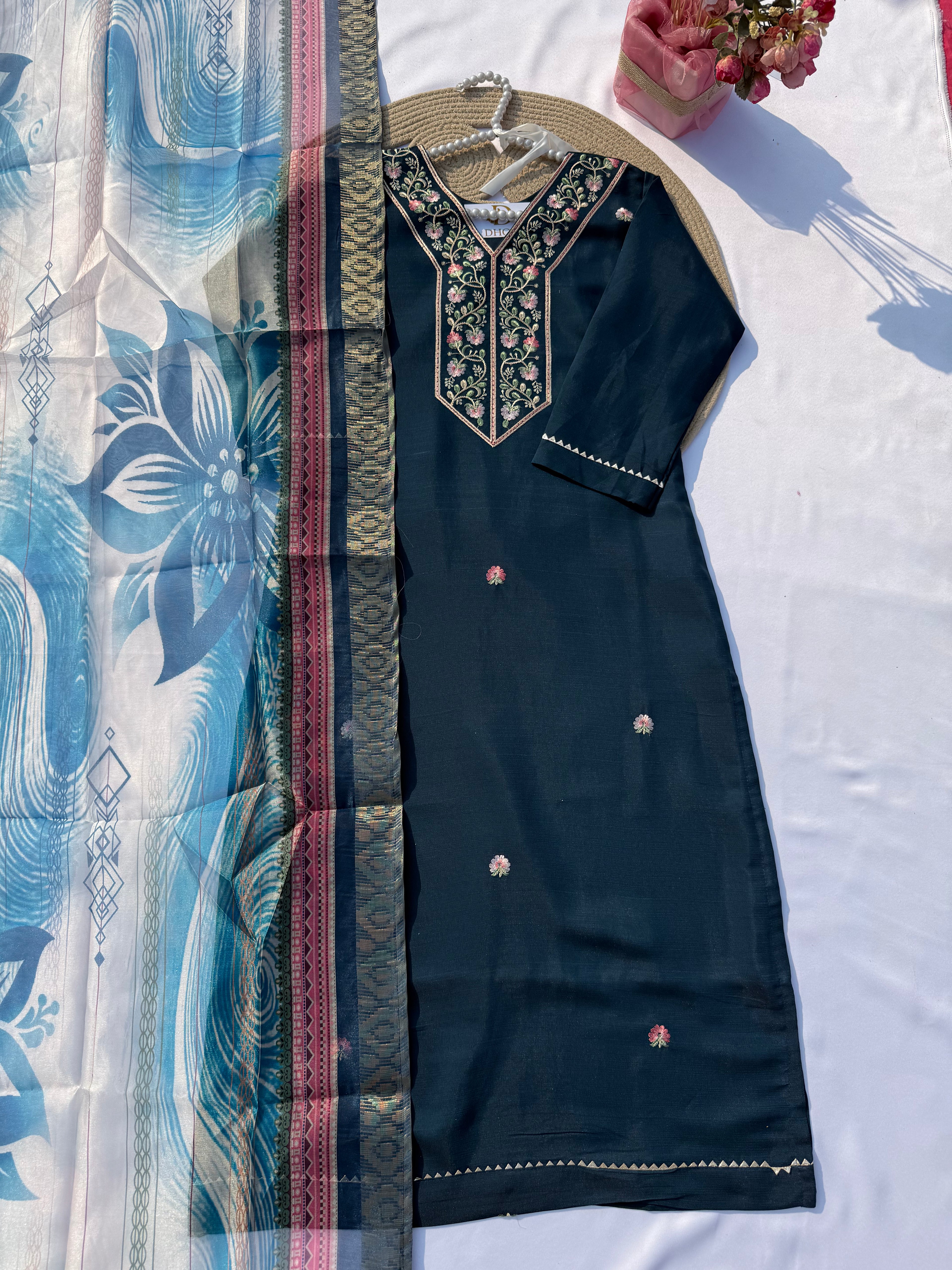 S-112 Embroidered Straight Suit Set with Matching Digital Dupatta