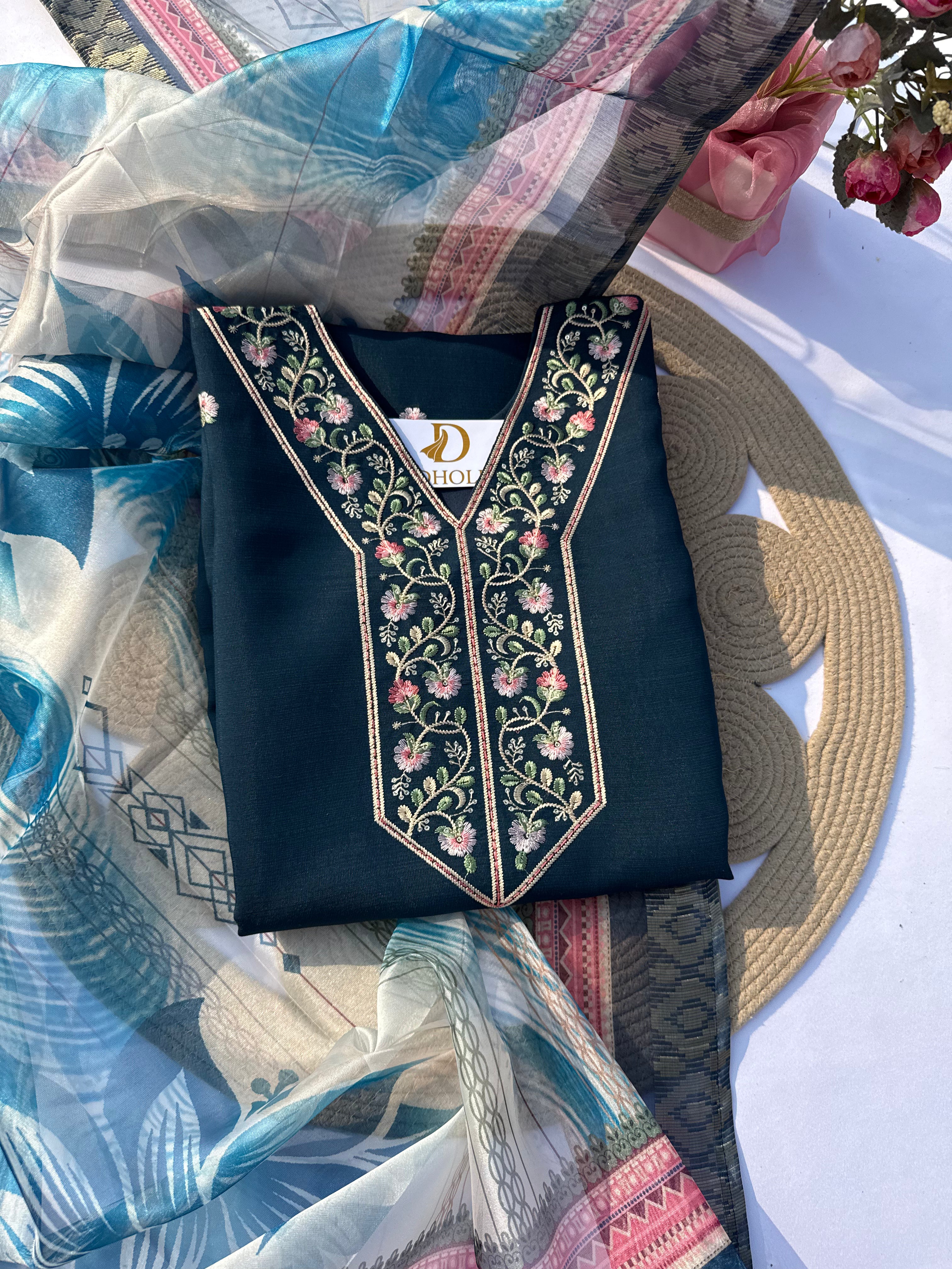 S-112 Embroidered Straight Suit Set with Matching Digital Dupatta