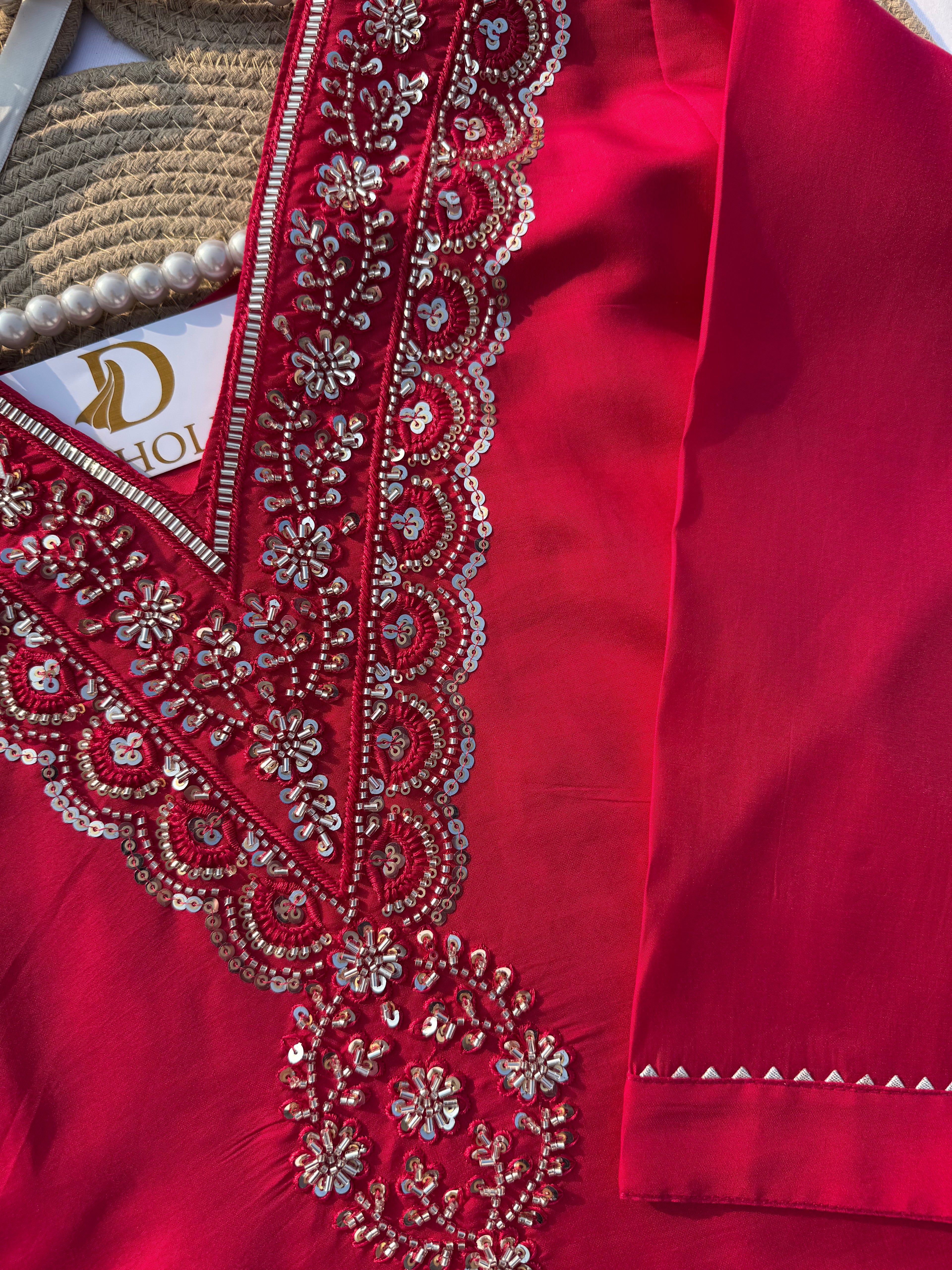 S-108 Roman Silk Handworked Straight Suit Set with Dupatta