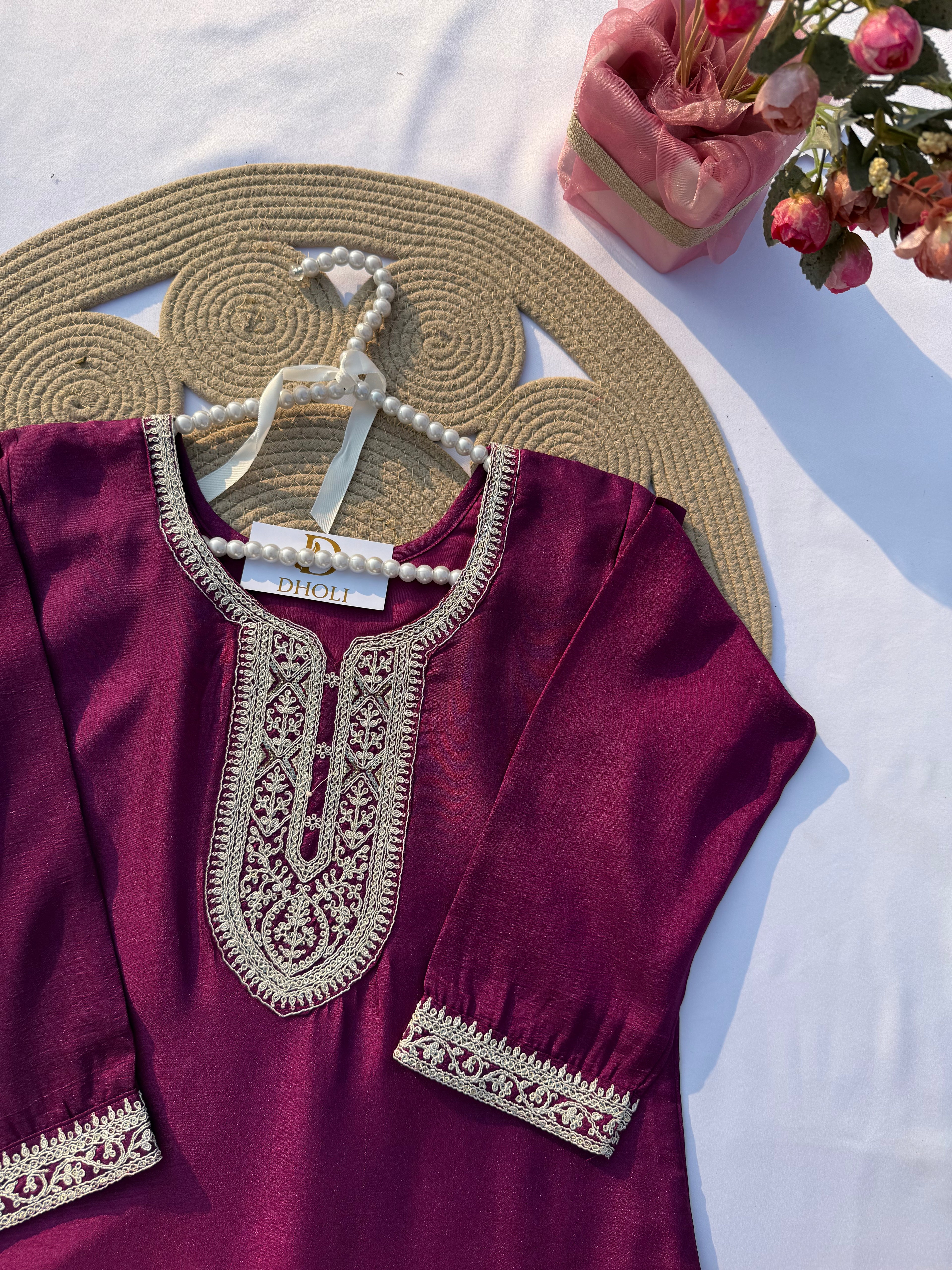 S-109 Vichitra Silk Embroidered Suit Set with Dupatta