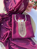 S-109 Vichitra Silk Embroidered Suit Set with Dupatta