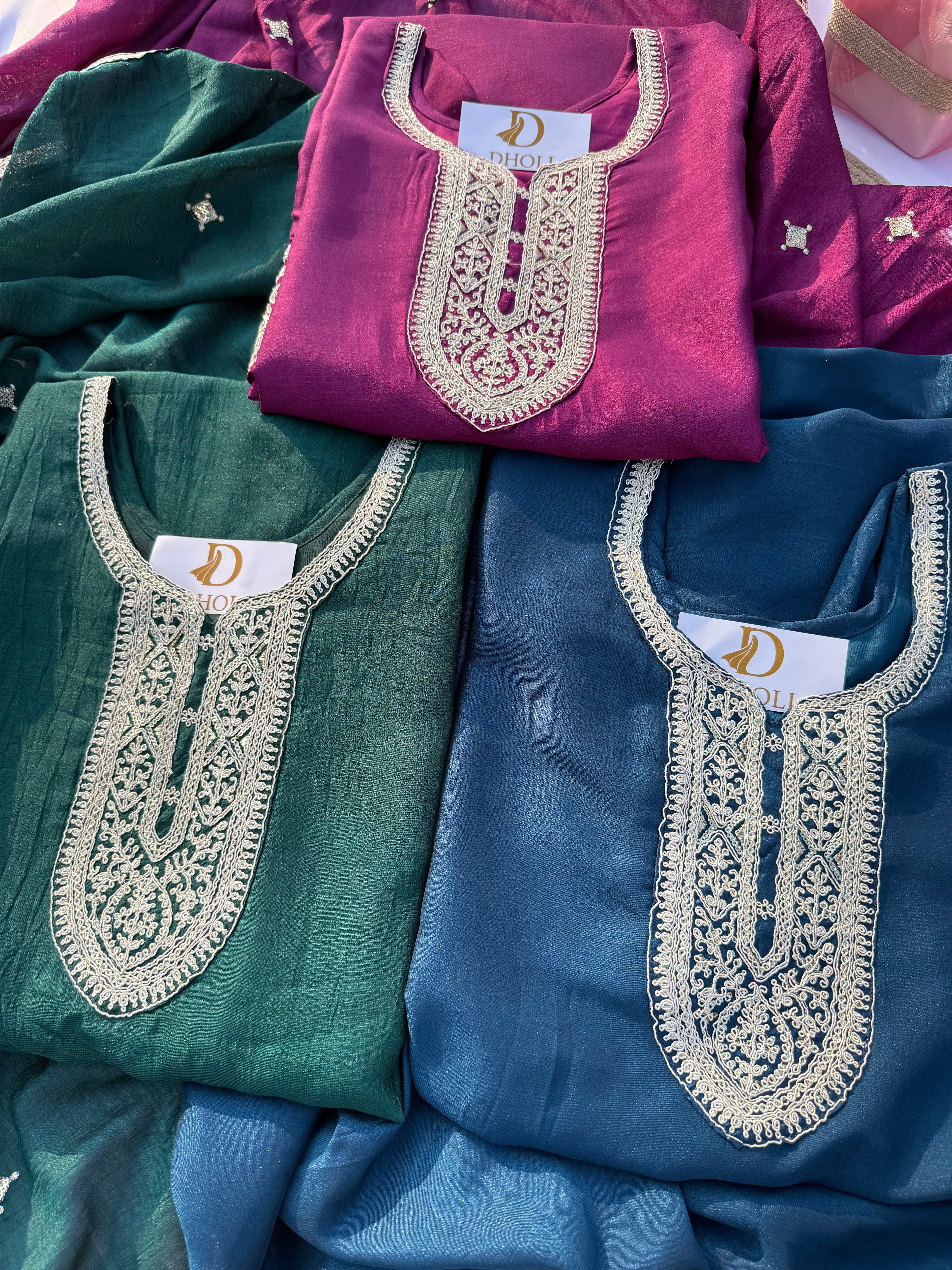 S-109 Vichitra Silk Embroidered Suit Set with Dupatta