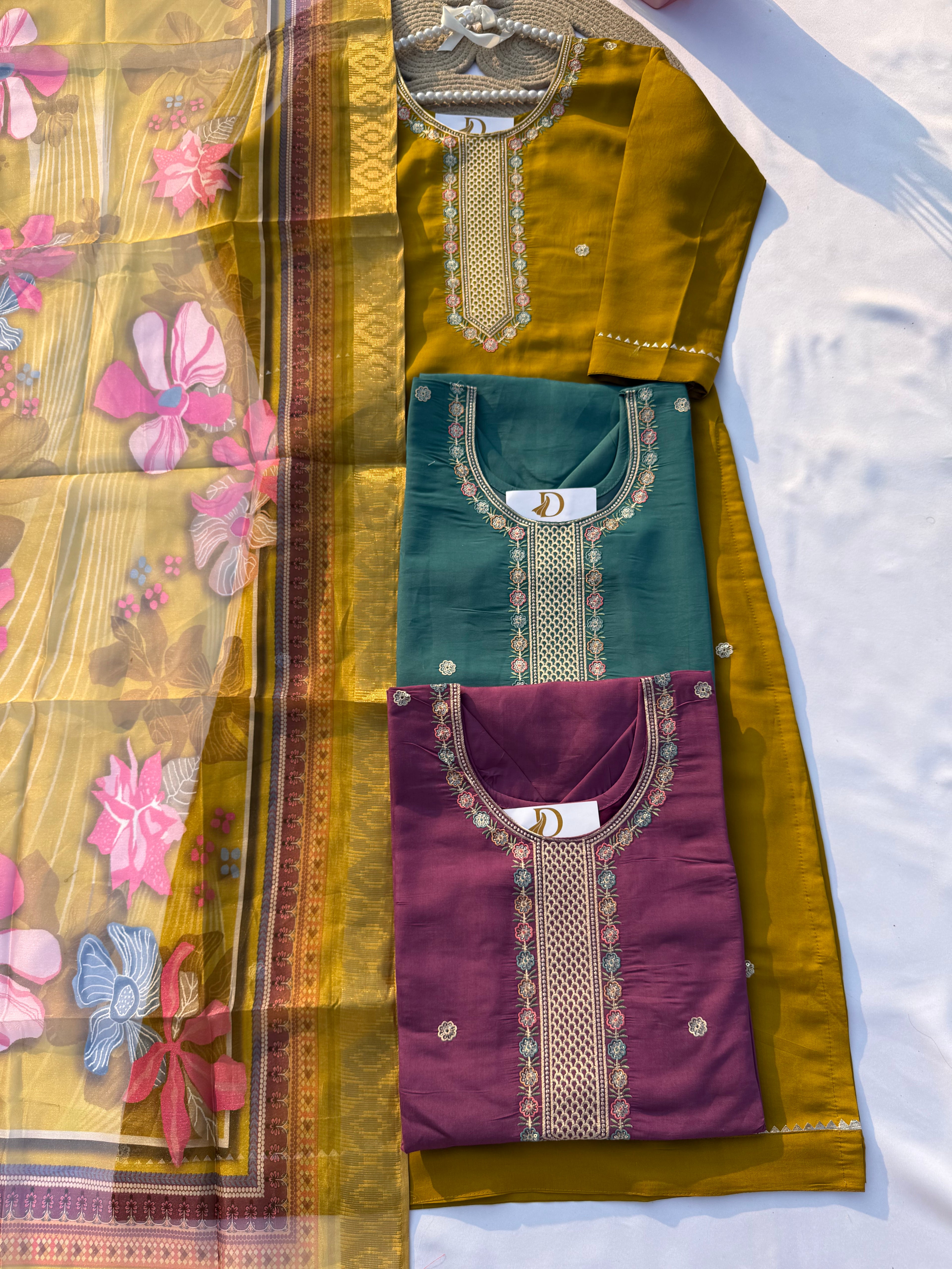 S-116 Roman Silk Embroidered Suit Set with Digital Floral Dupatta