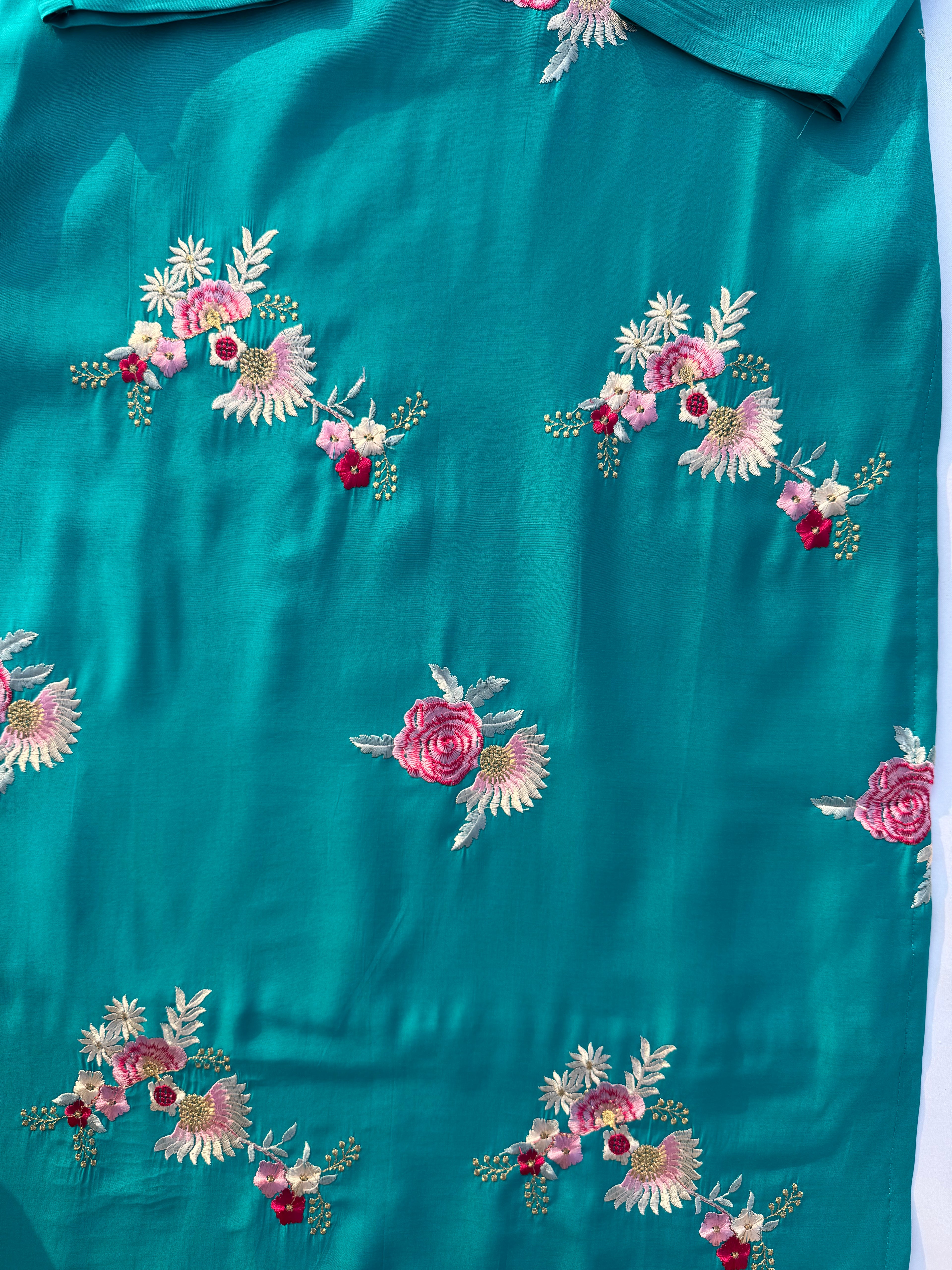 S118 Korean-Inspired Roman Silk Embroidered Kurti Set