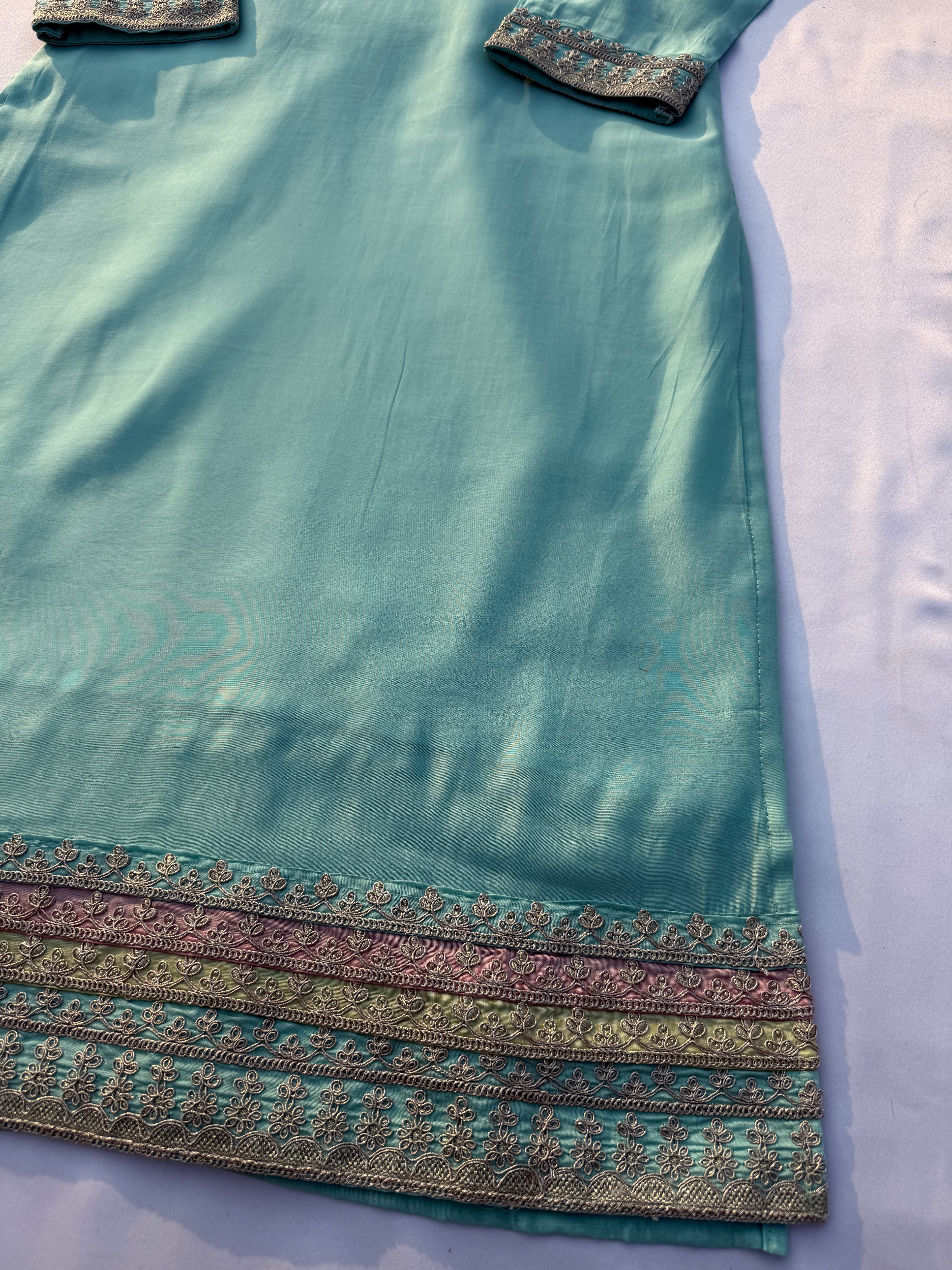 S-120 Roman Silk Kurti Set with Hand Embroidery & Full Jacquard Dupatta