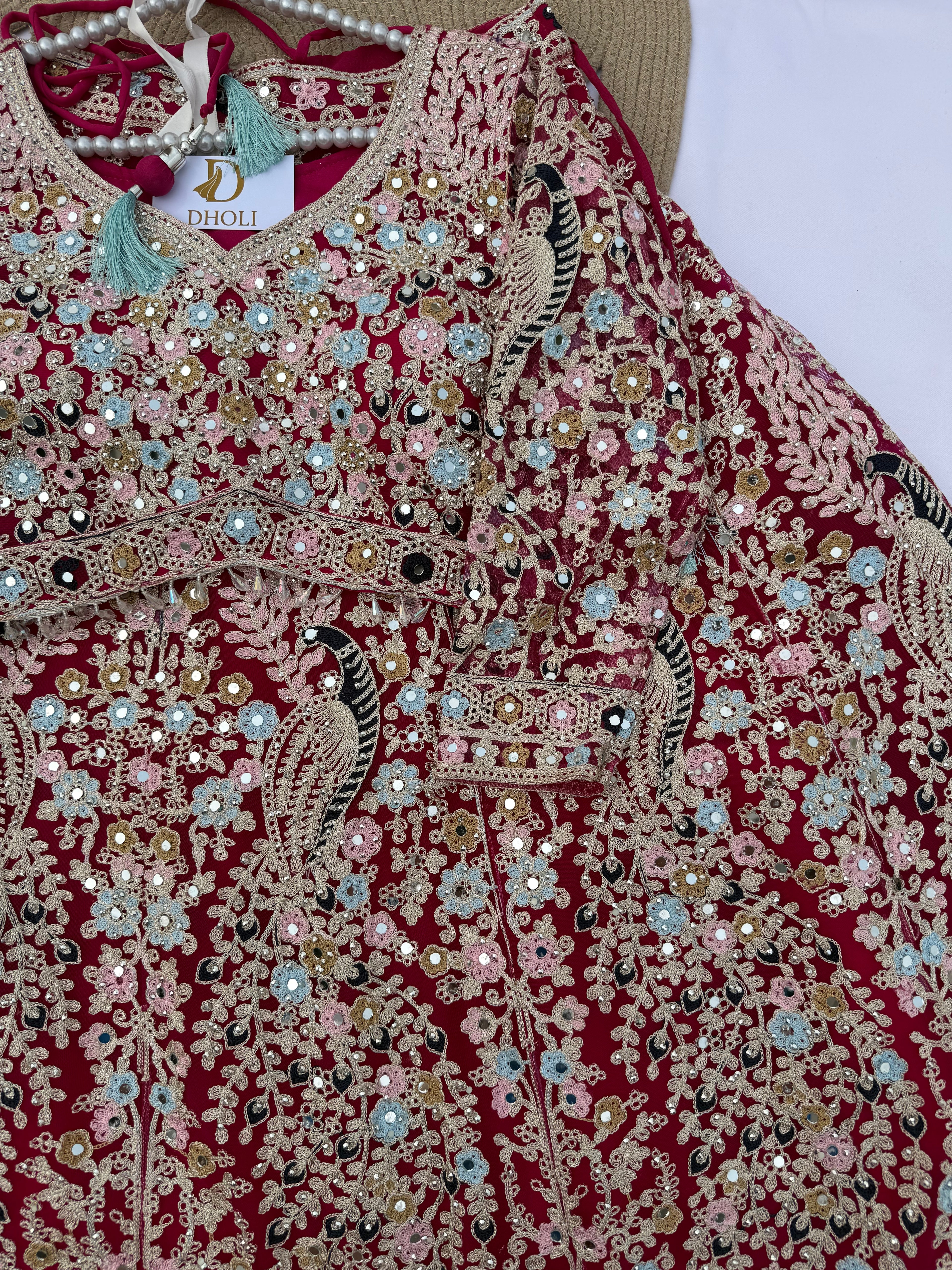 L107 – Peacock Embroidery Lehenga Set with Net Dupatta