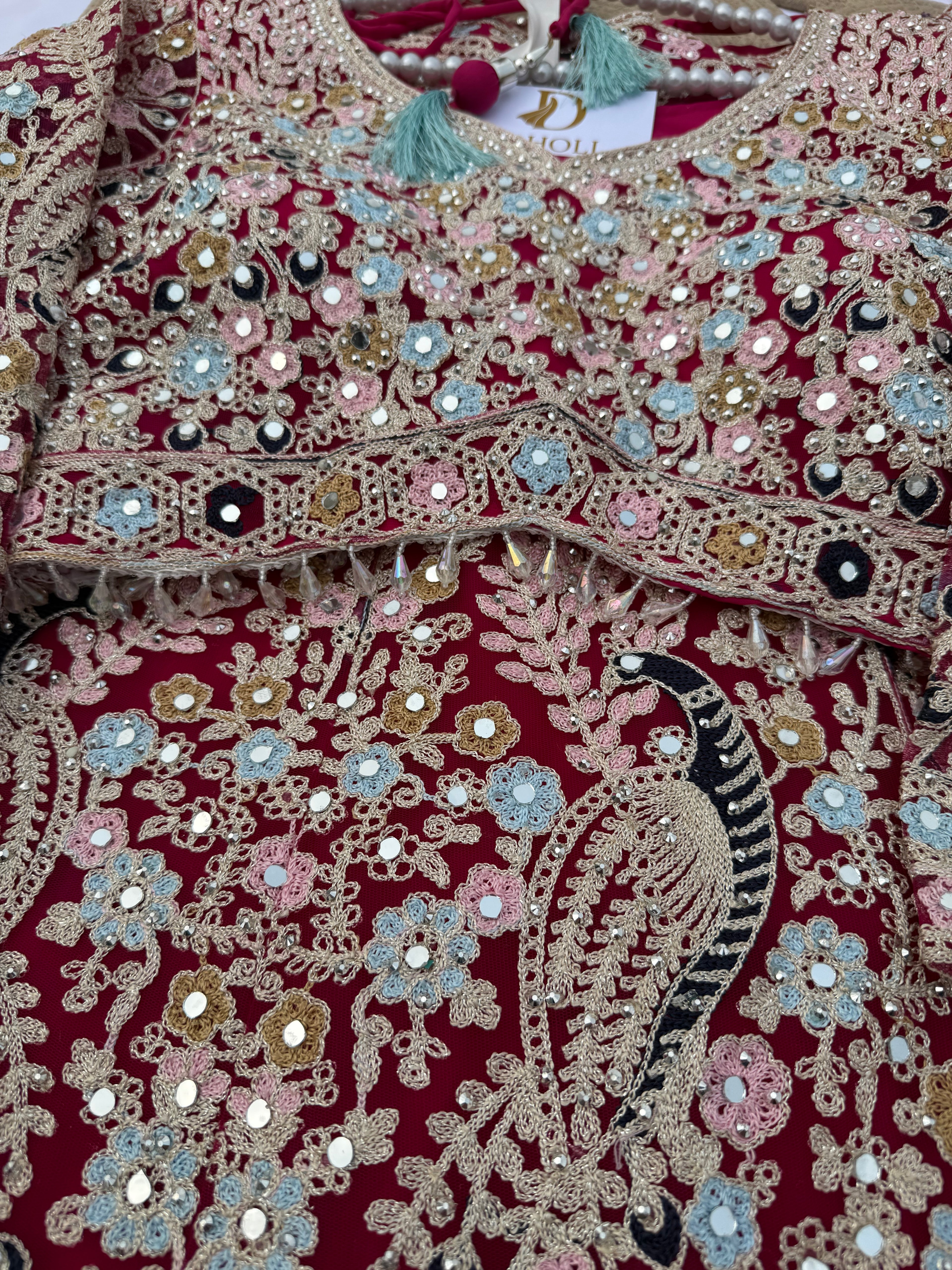 L107 – Peacock Embroidery Lehenga Set with Net Dupatta