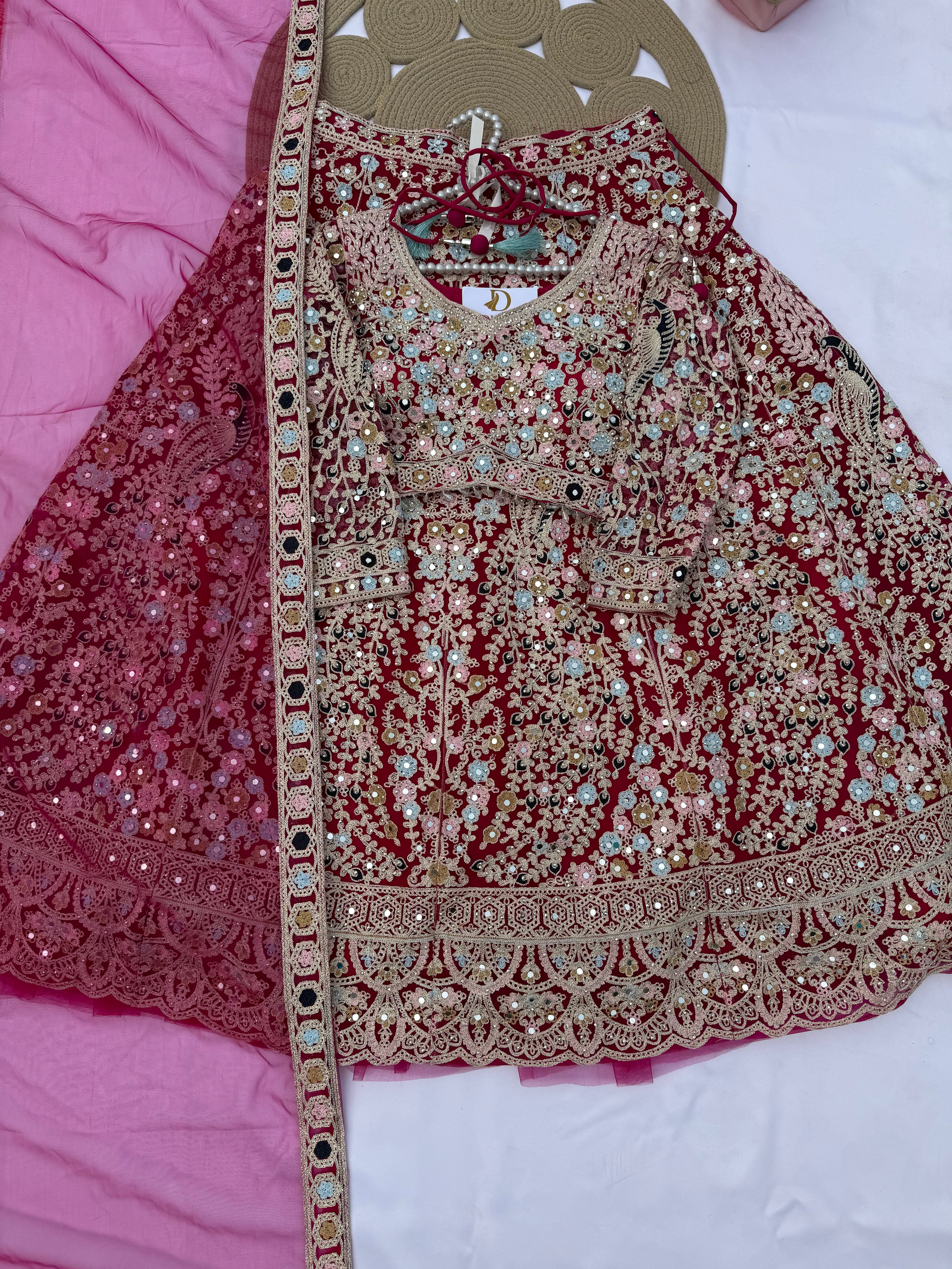 L107 – Peacock Embroidery Lehenga Set with Net Dupatta