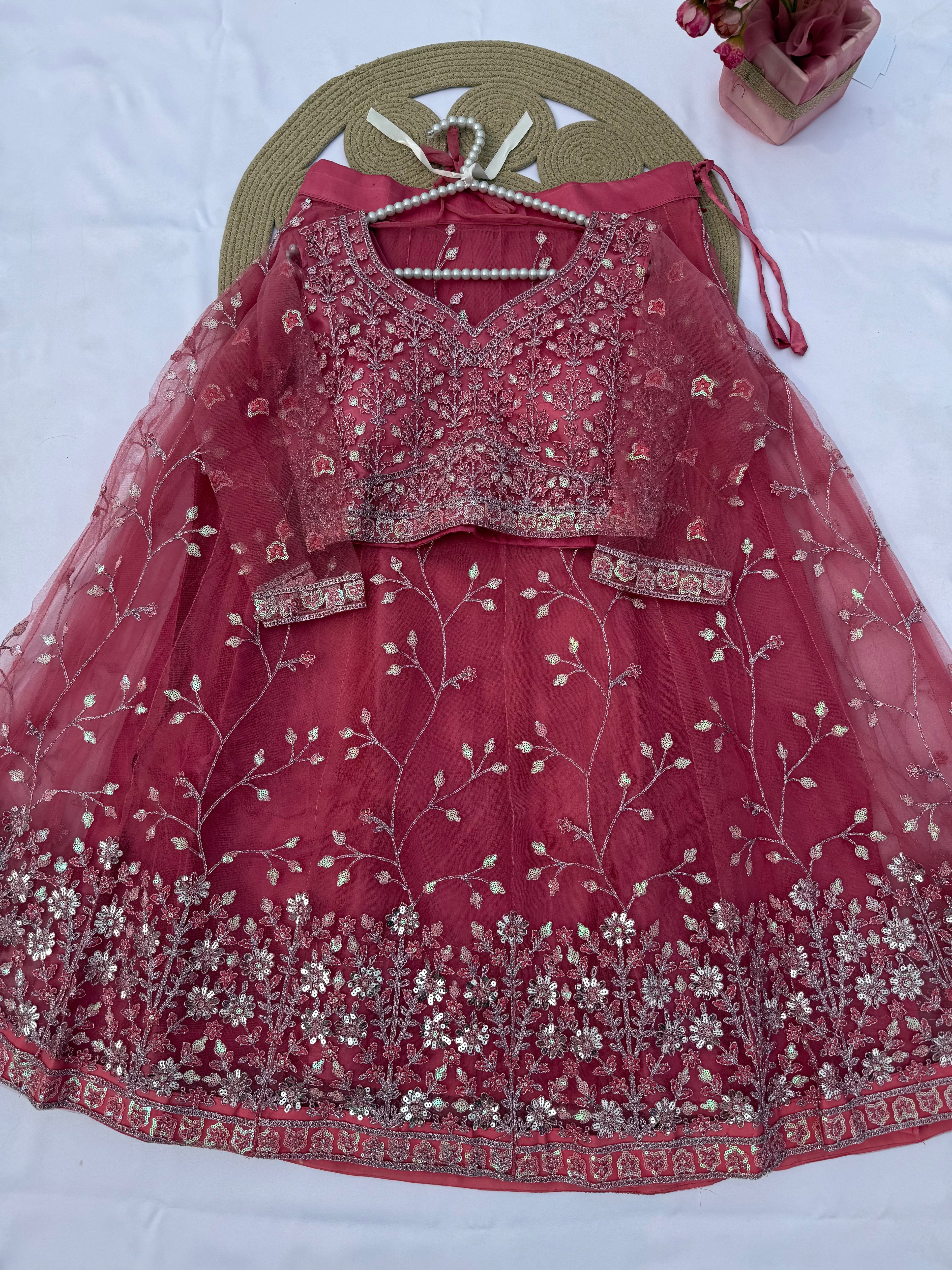 L-109 Net Lehenga Set with Heavy All-Over Embroidery & Detailed Back Work