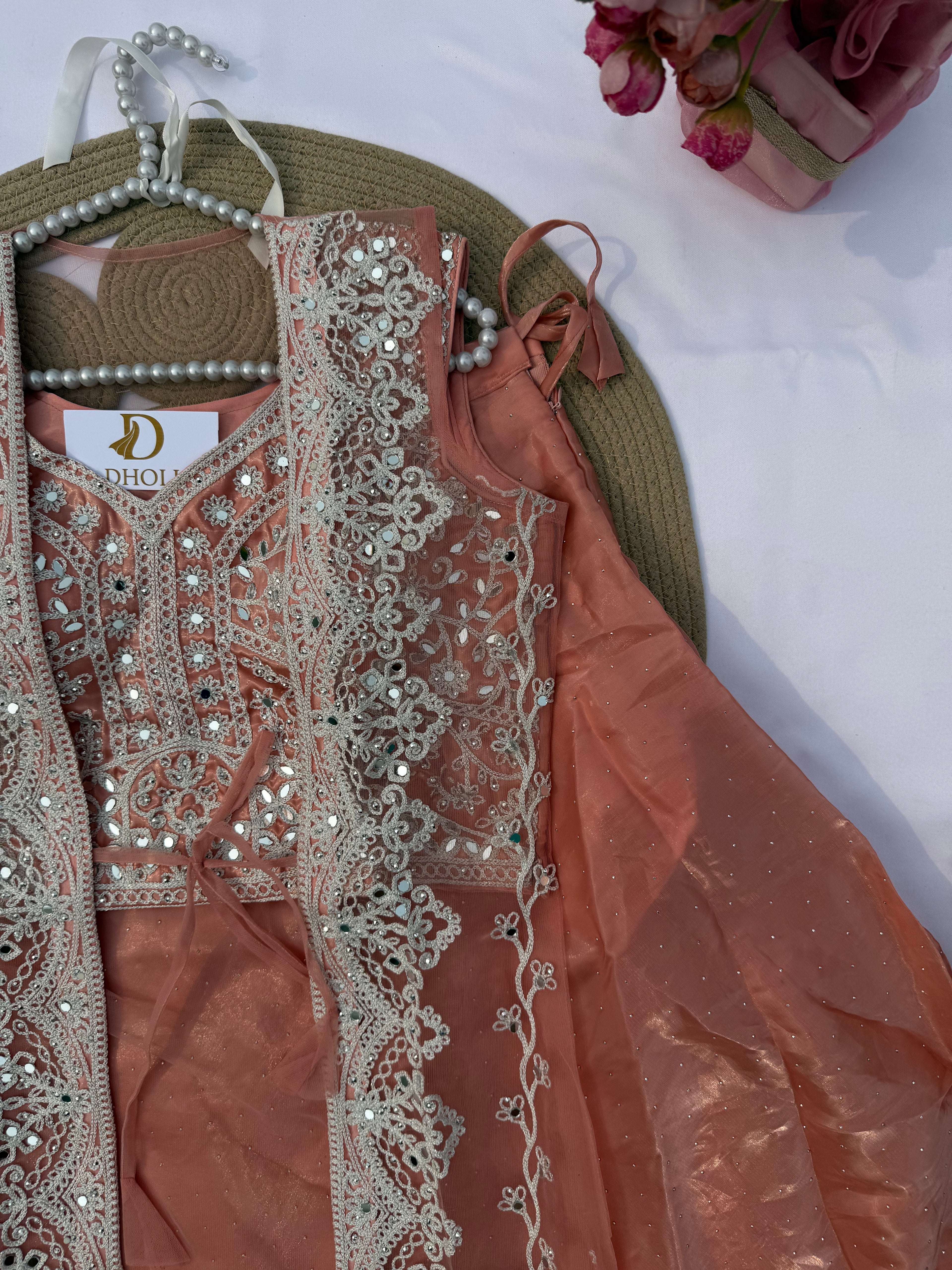 L115 Net Lehenga Choli Jacket Set with Intricate Chain Stitch Embroidery